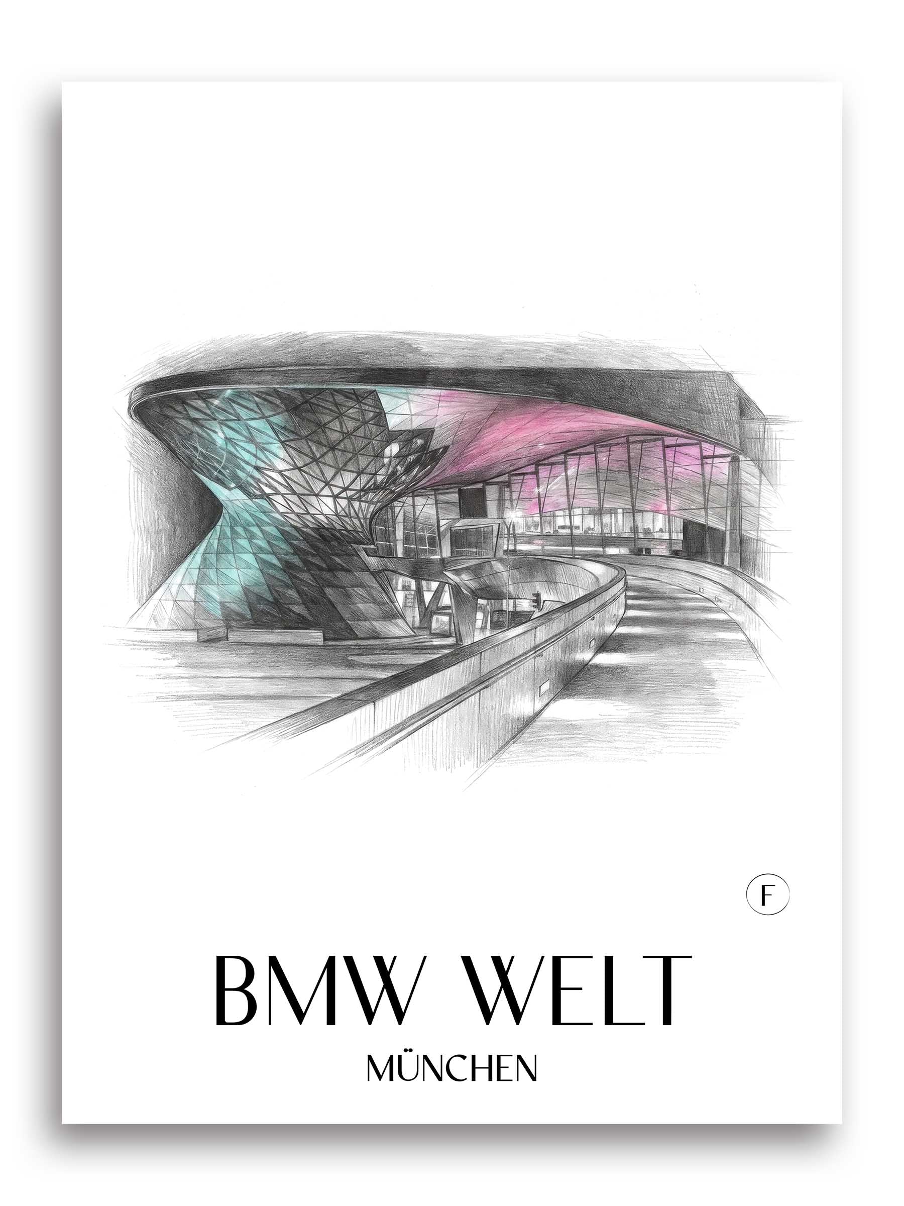 bmw-welt-münchen-deutschland-poster-bleistift-zeichnung-drawing