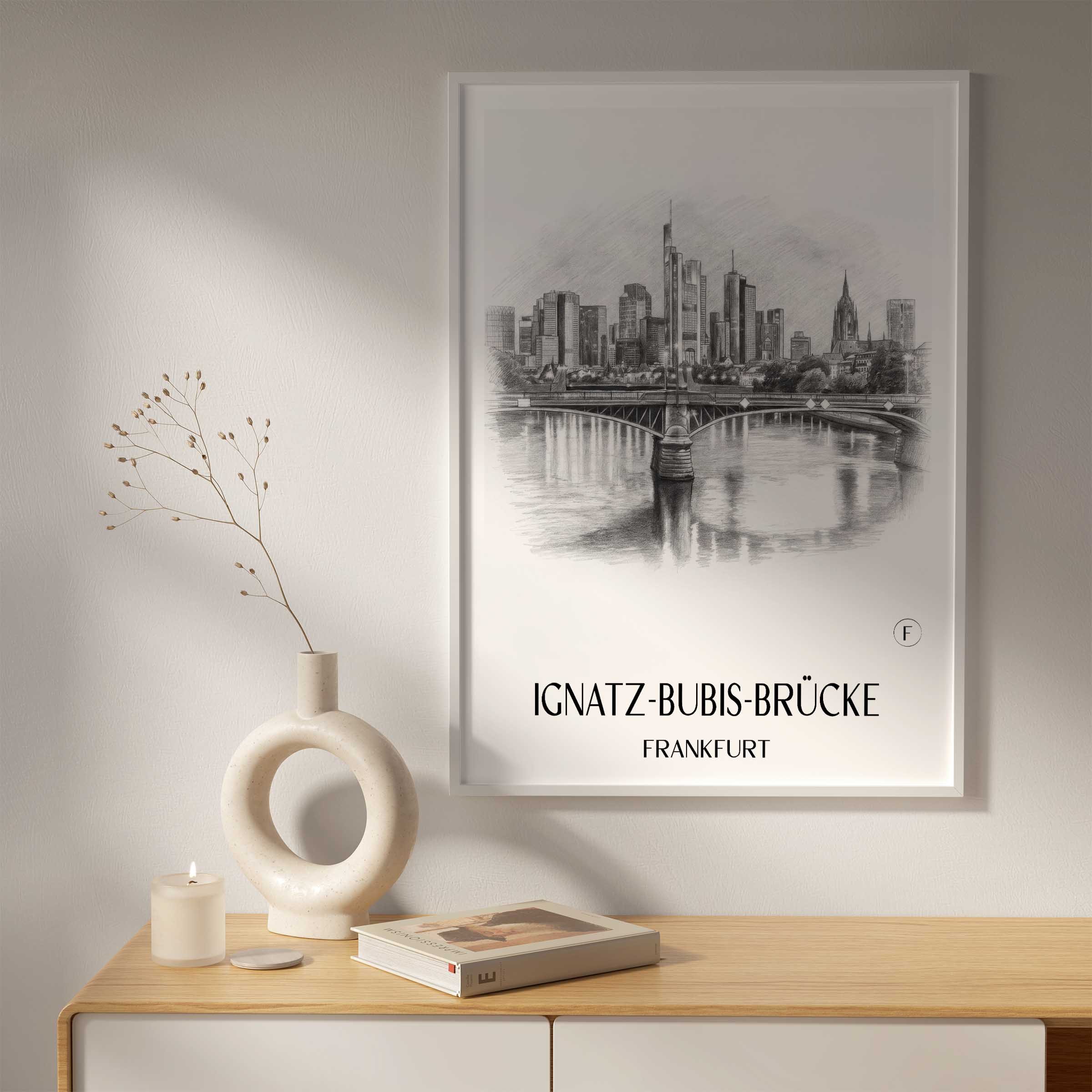 ignatz-bubis-brücke-frankfurt-deutschland-poster-bleistift-zeichnung-drawing