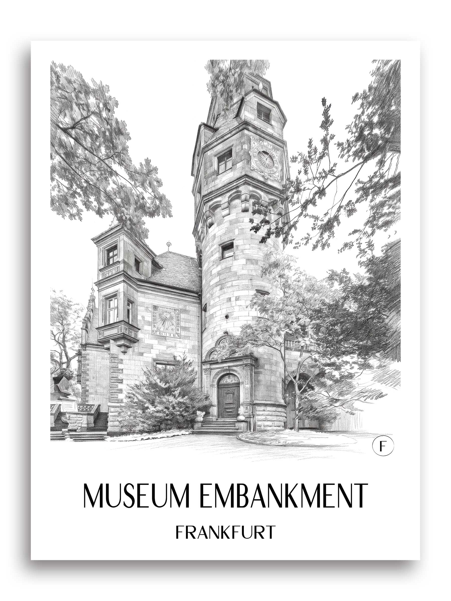 Museumsufer Poster - Frankfurt - Deutschland Kunstdruck - Zeichnung von A4 bis A1