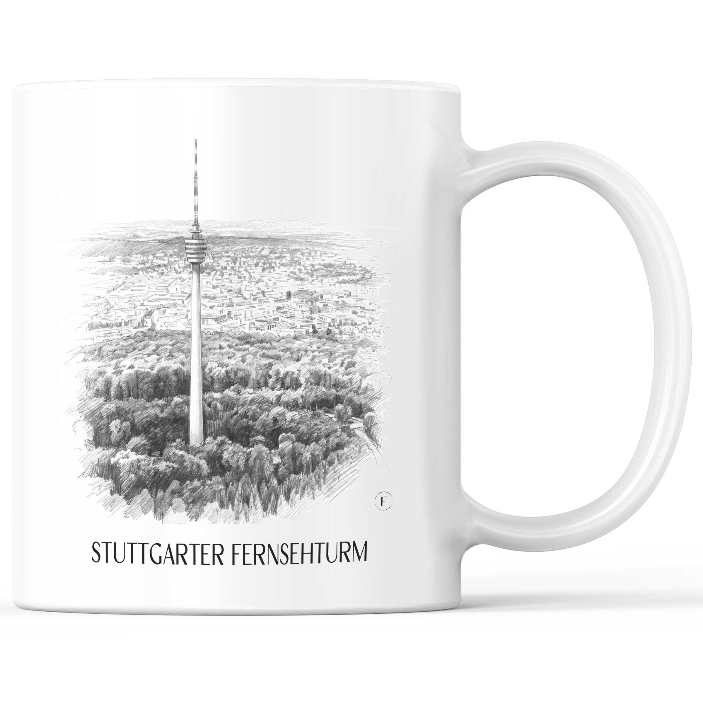 Fernsehturm Kaffeebecher - Stuttgart - Deutschland Becher - Kaffeetasse im Zeichnung Stil