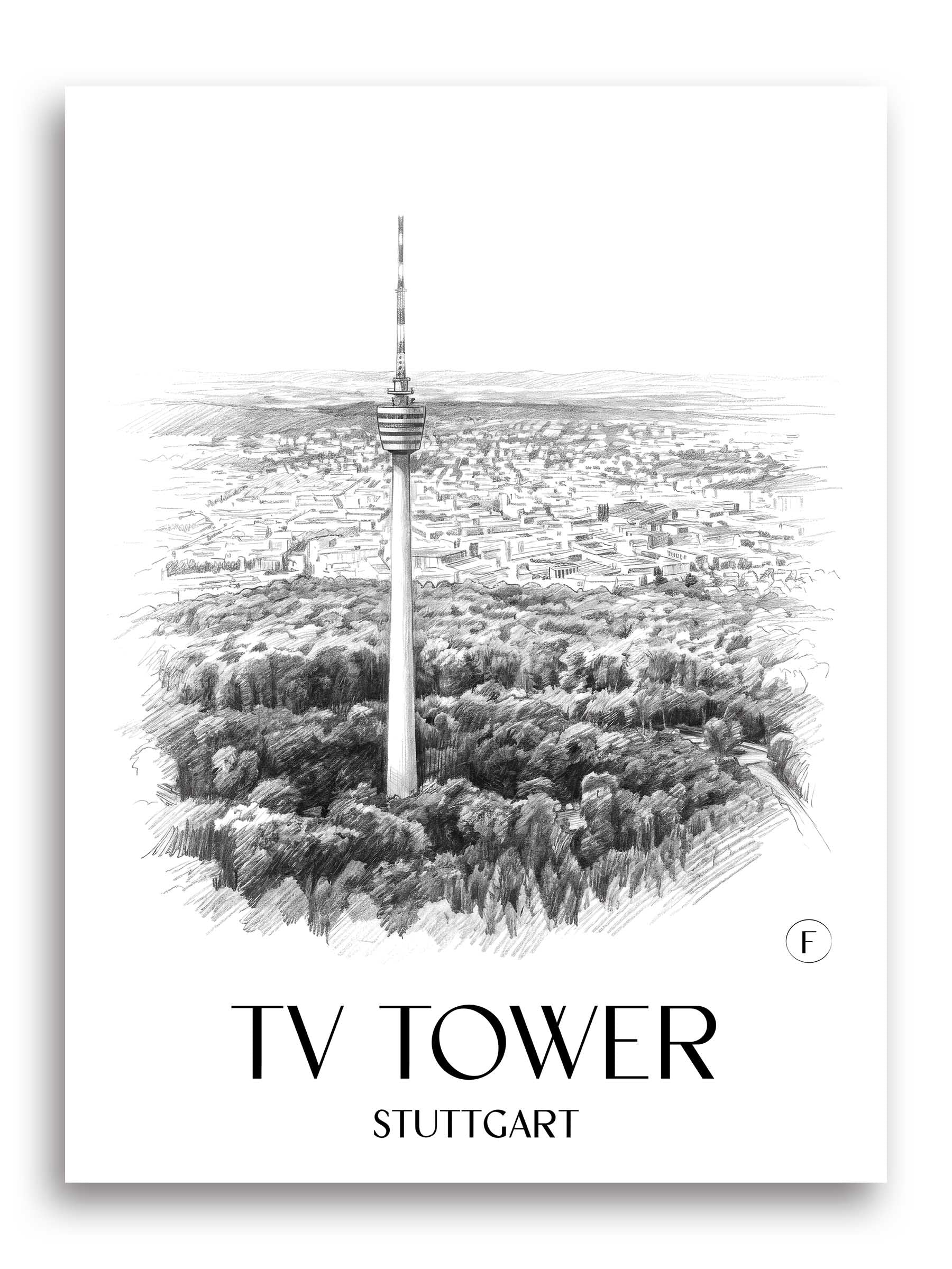 Fernsehturm Poster - Stuttgart - Deutschland Kunstdruck - Zeichnung von A4 bis A1