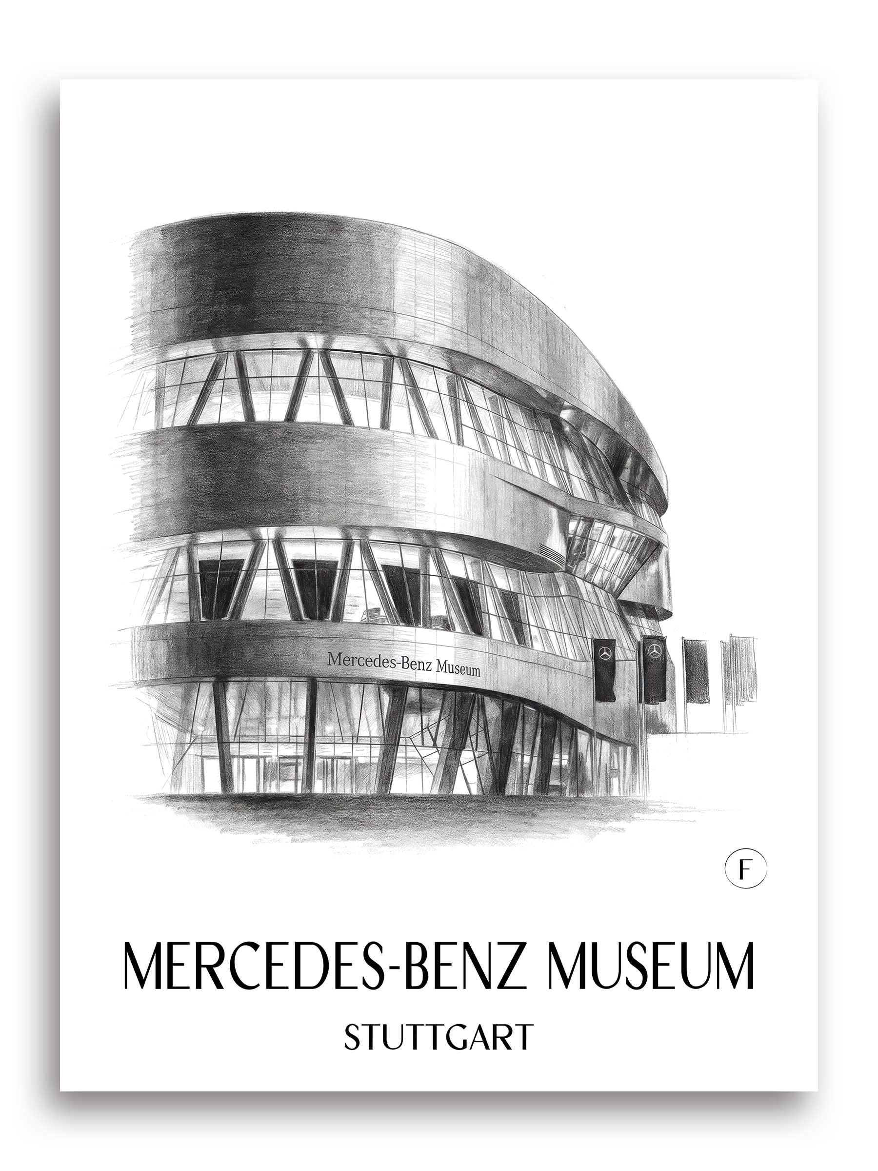 Mercedes-Benz Museum Poster - Stuttgart - Deutschland Kunstdruck - Zeichnung von A4 bis A1
