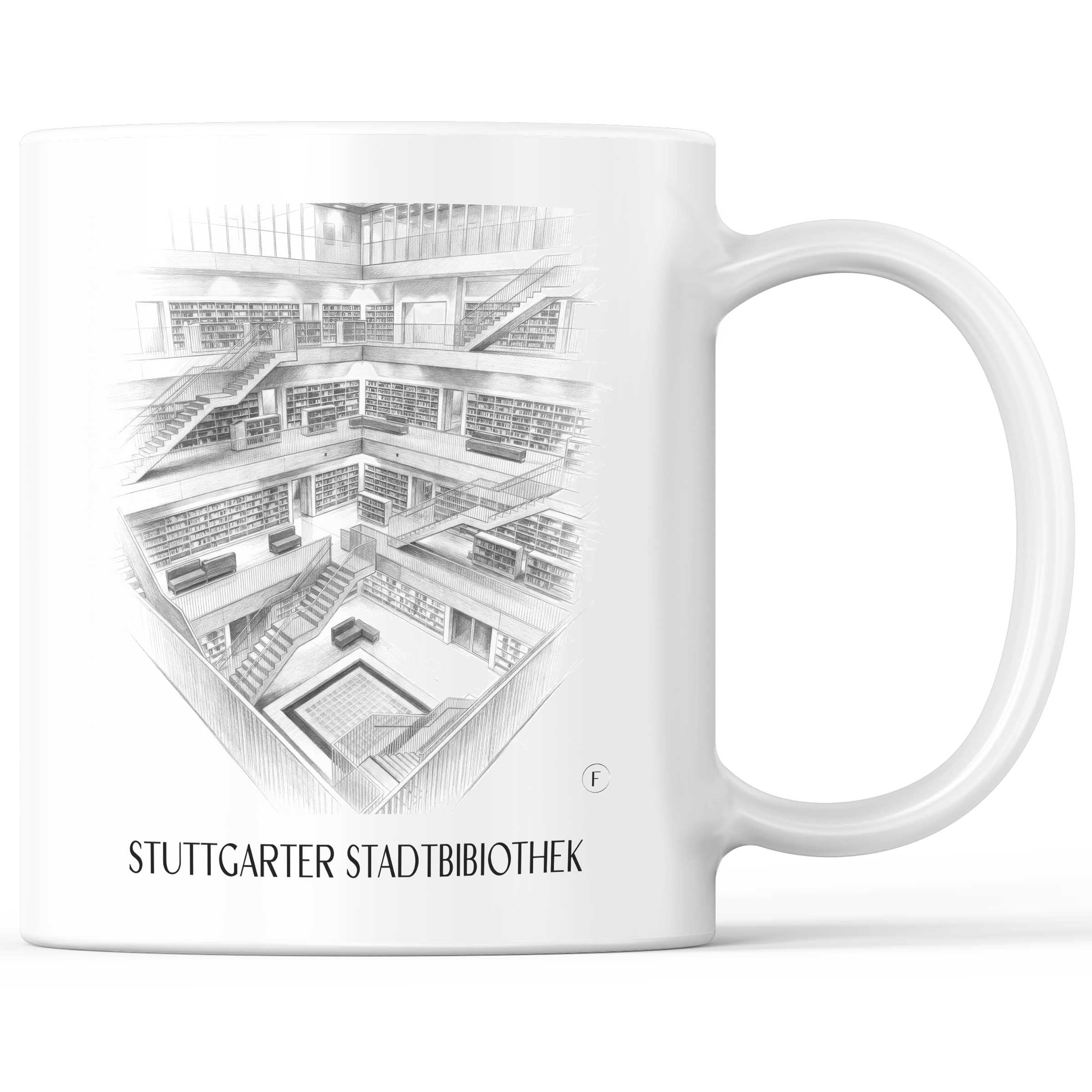 Stadtbibiothek Kaffeebecher - Stuttgart - Deutschland Becher - Kaffeetasse im Zeichnung Stil