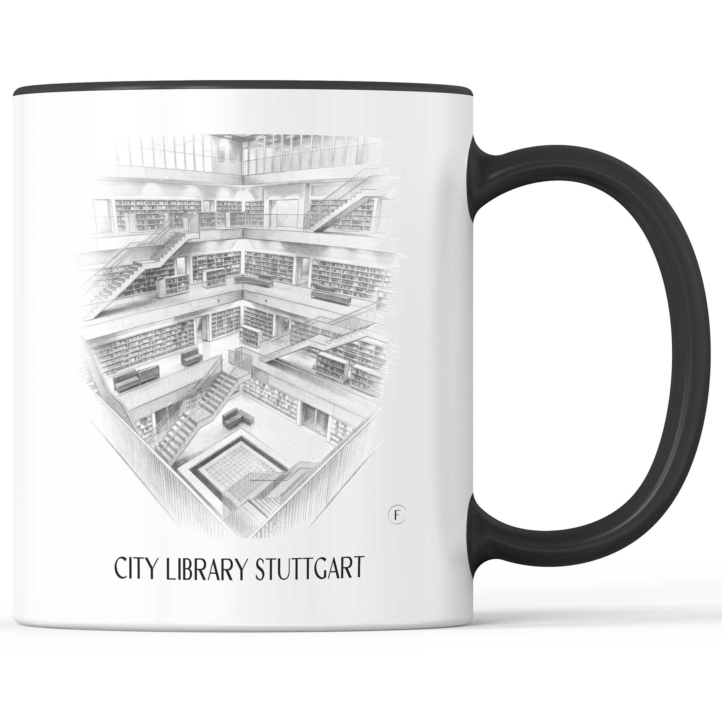 Stadtbibiothek Kaffeebecher - Stuttgart - Deutschland Becher - Kaffeetasse im Zeichnung Stil