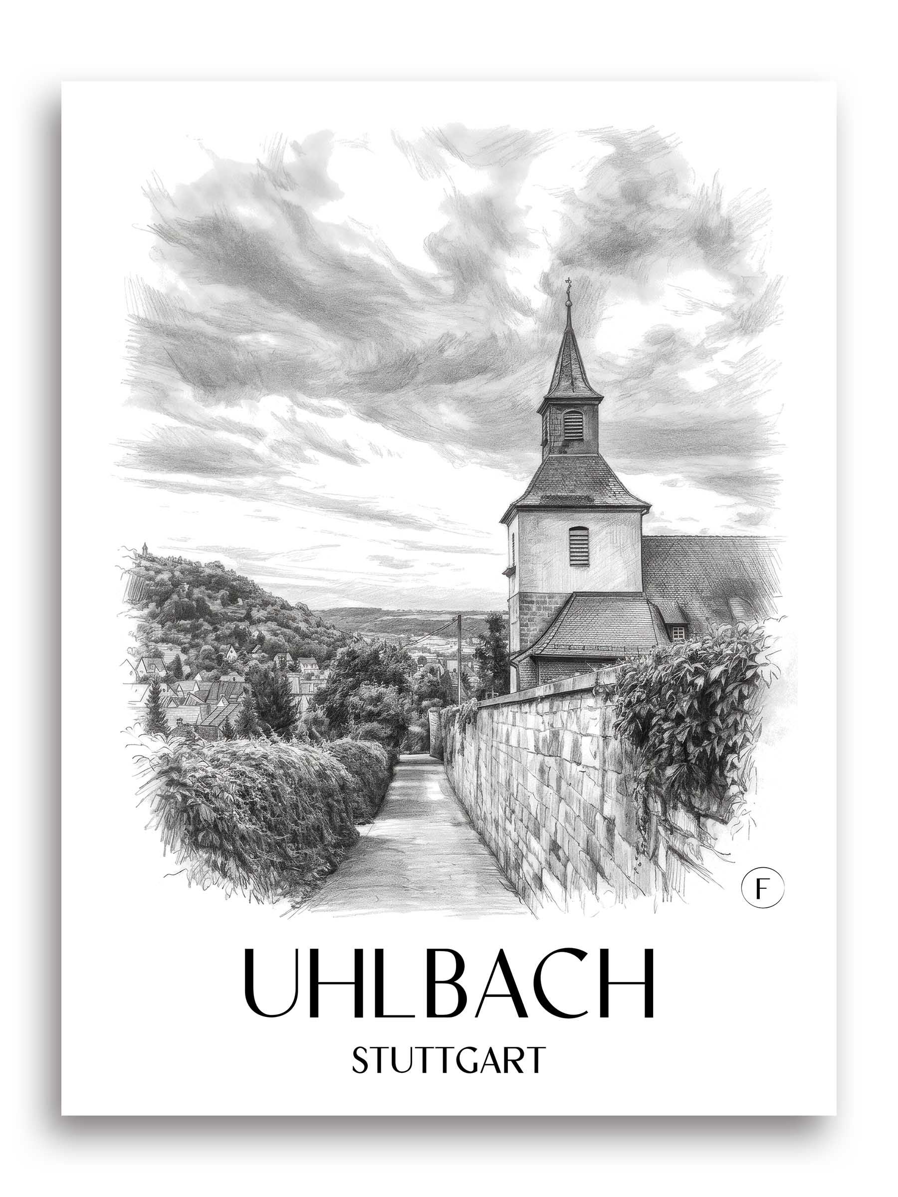Uhlbach Poster - Stuttgart - Deutschland Kunstdruck - Zeichnung von A4 bis A1