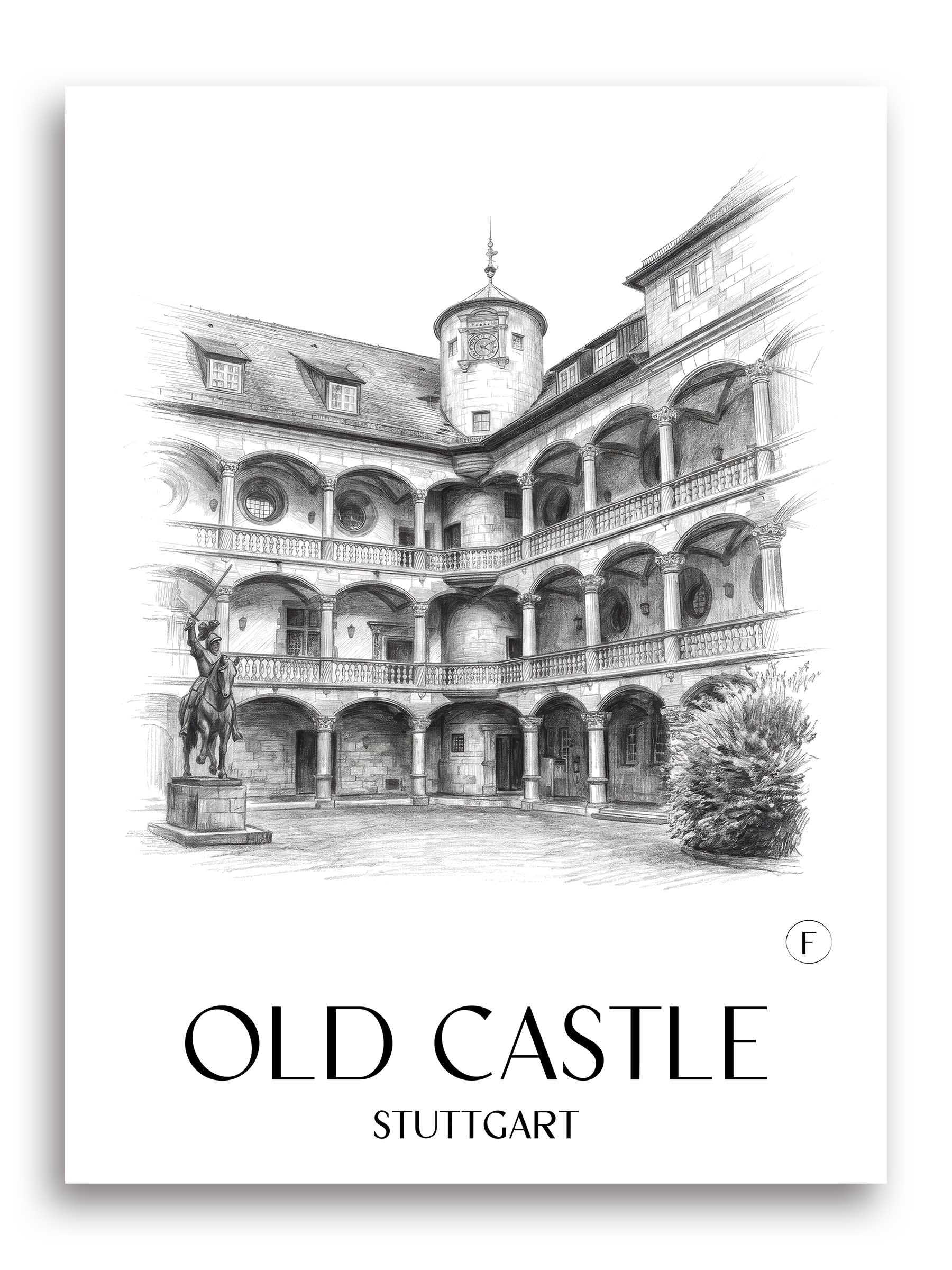 Altes Schloss Poster - Stuttgart - Deutschland Kunstdruck - Zeichnung von A4 bis A1
