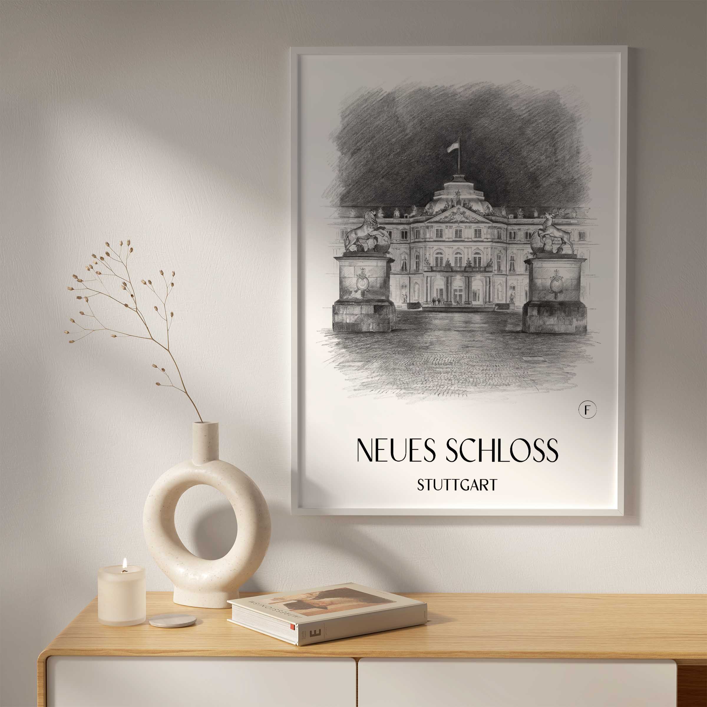 neues-schloss-stuttgart-deutschland-poster-bleistift-zeichnung-drawing