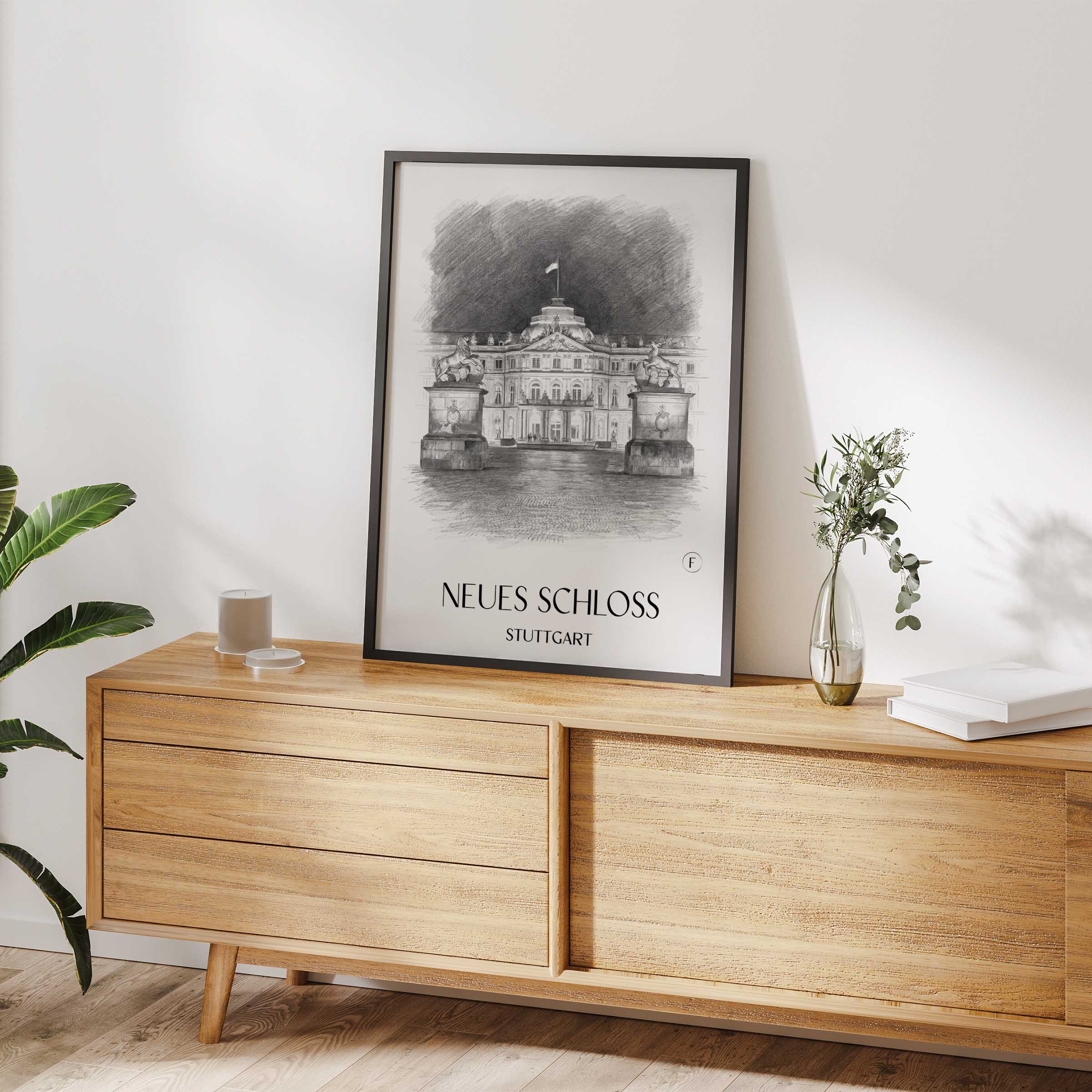 neues-schloss-stuttgart-deutschland-poster-bleistift-zeichnung-drawing