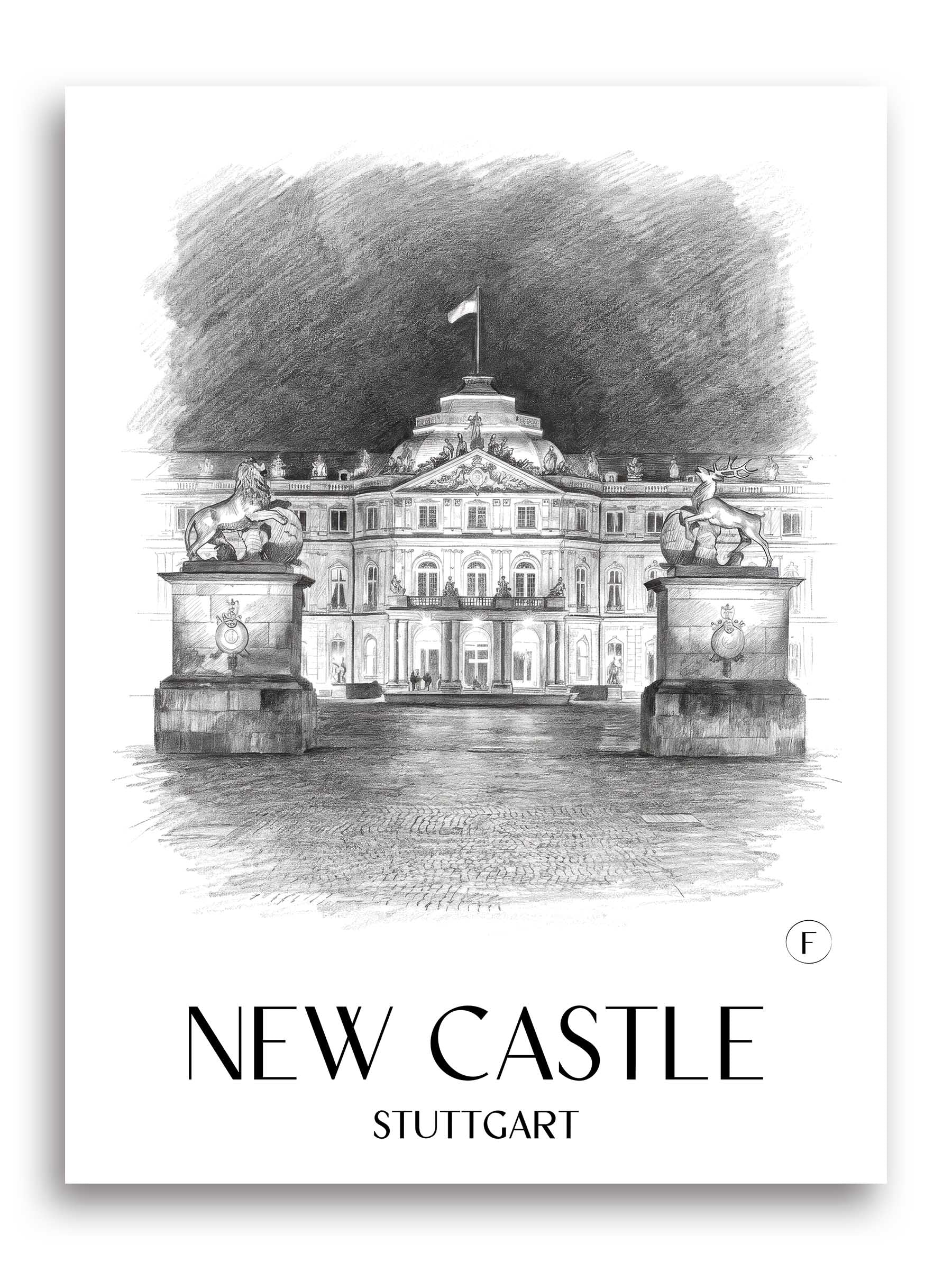 Neues Schloss Poster - Stuttgart - Deutschland Kunstdruck - Zeichnung von A4 bis A1