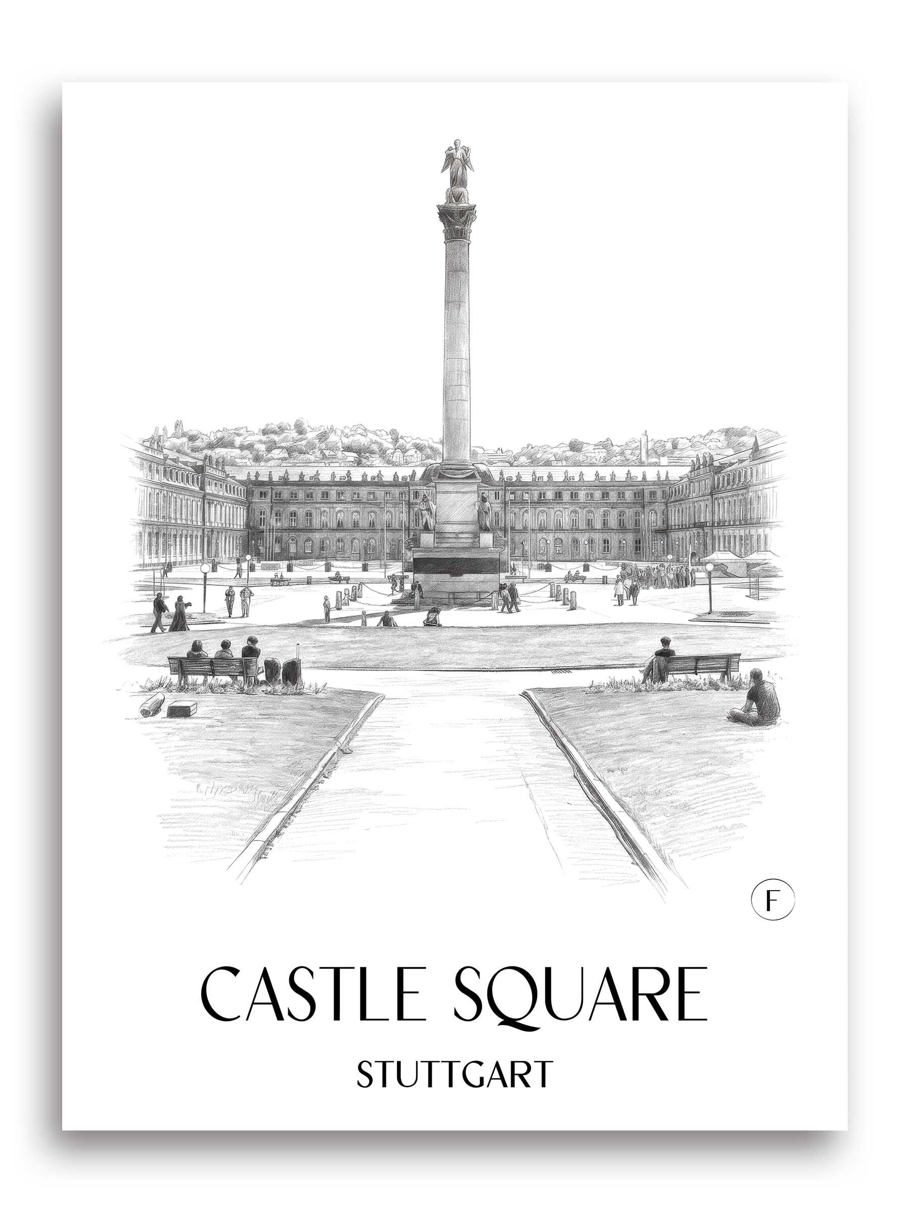 Schlossplatz Poster - Stuttgart - Deutschland Kunstdruck - Zeichnung von A4 bis A1