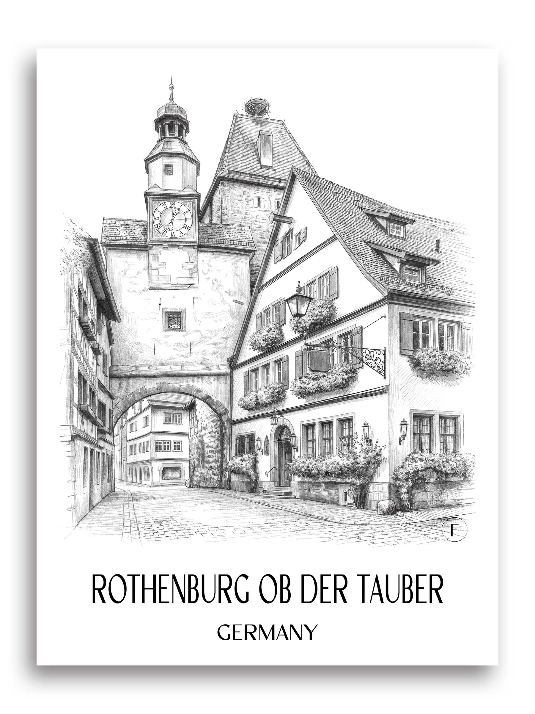 Rothenburg ob der Tauber Poster - - Deutschland Kunstdruck - Zeichnung von A4 bis A1
