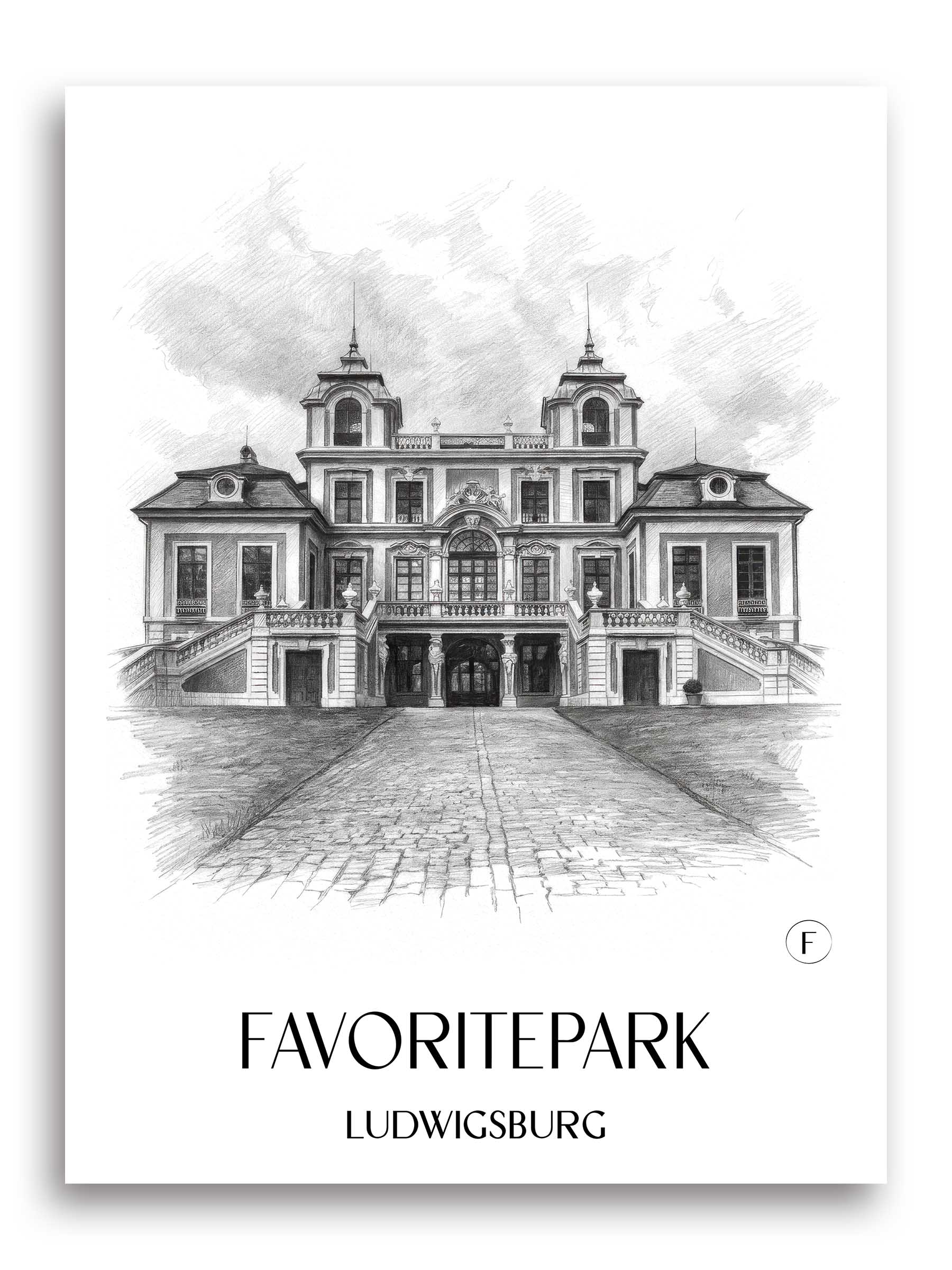 Favoritepark Poster - Ludwigsburg - Deutschland Kunstdruck - Zeichnung von A4 bis A1