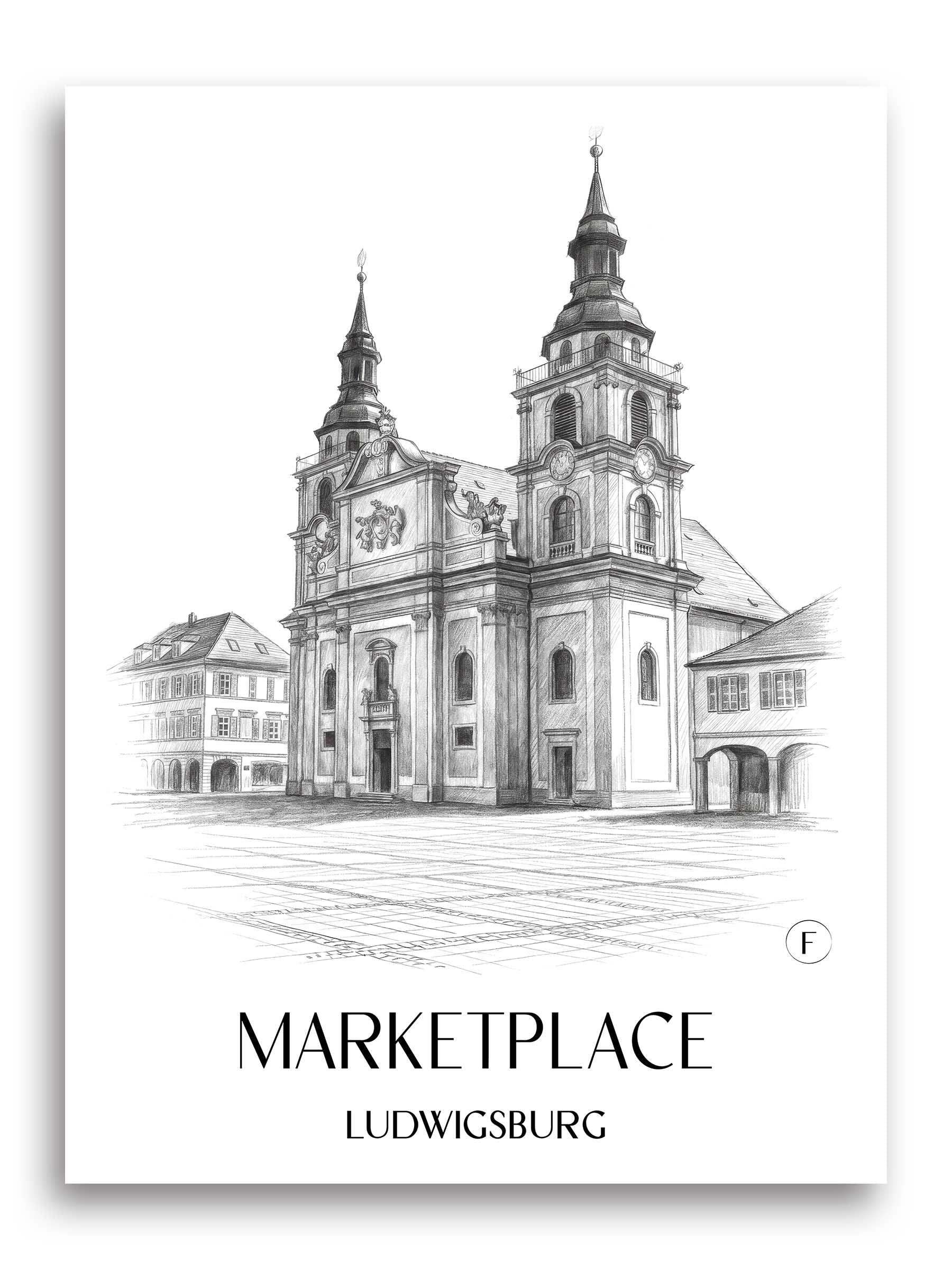 Marktplatz Poster - Ludwigsburg - Deutschland Kunstdruck - Zeichnung von A4 bis A1