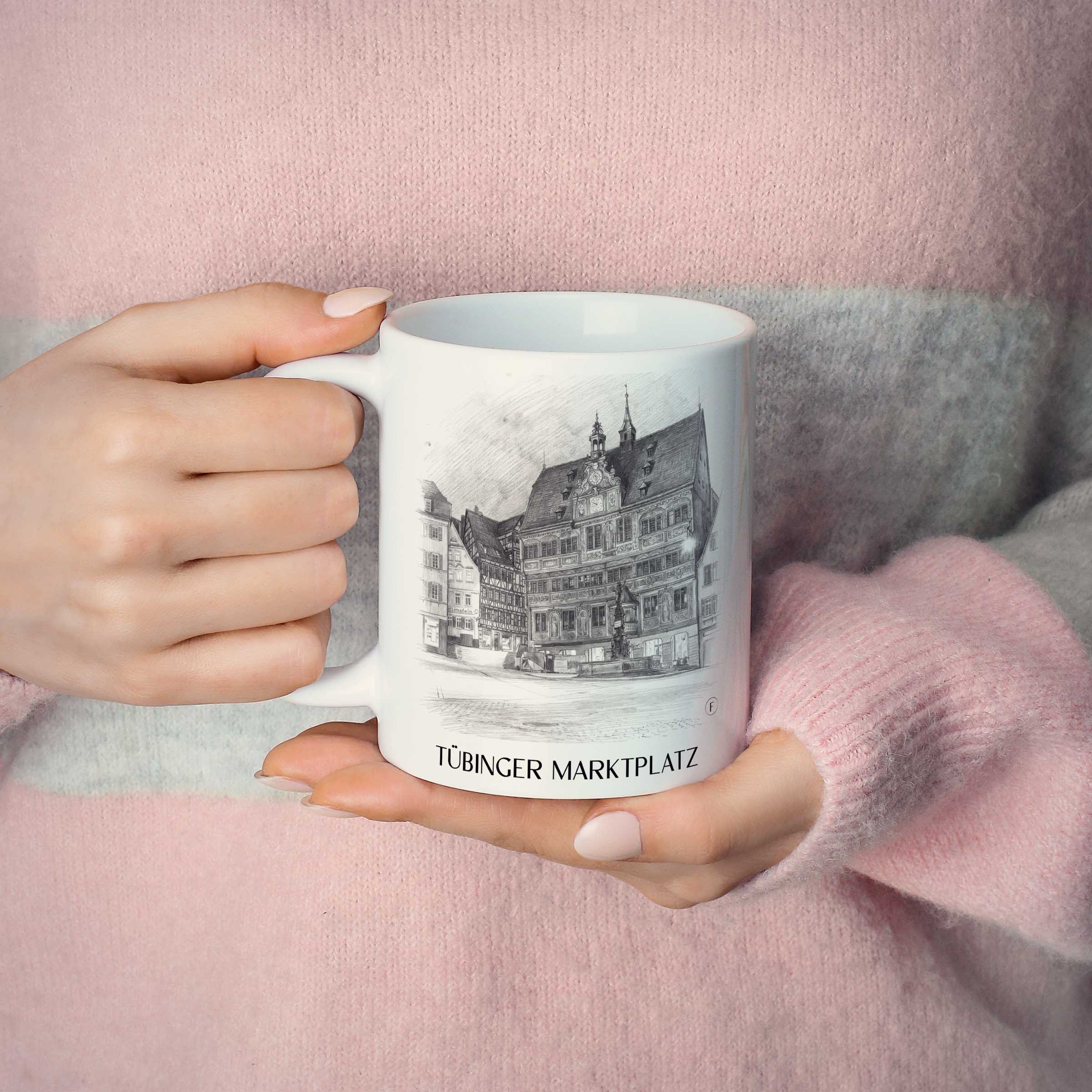 marktplatz-tübingen-deutschland-kaffeebecher-bleistift-zeichnung-drawing