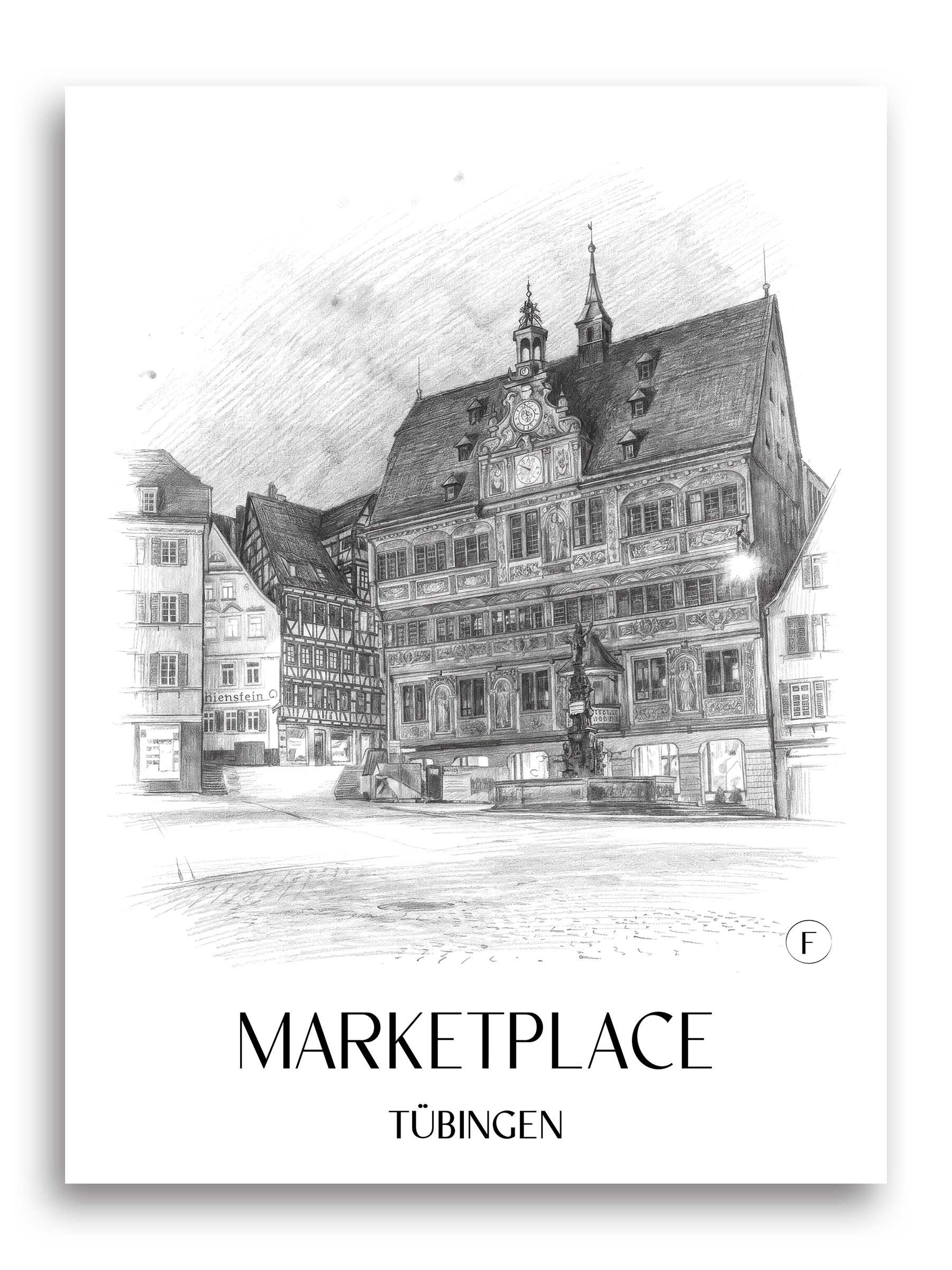 Marktplatz Poster - Tübingen - Deutschland Kunstdruck - Zeichnung von A4 bis A1