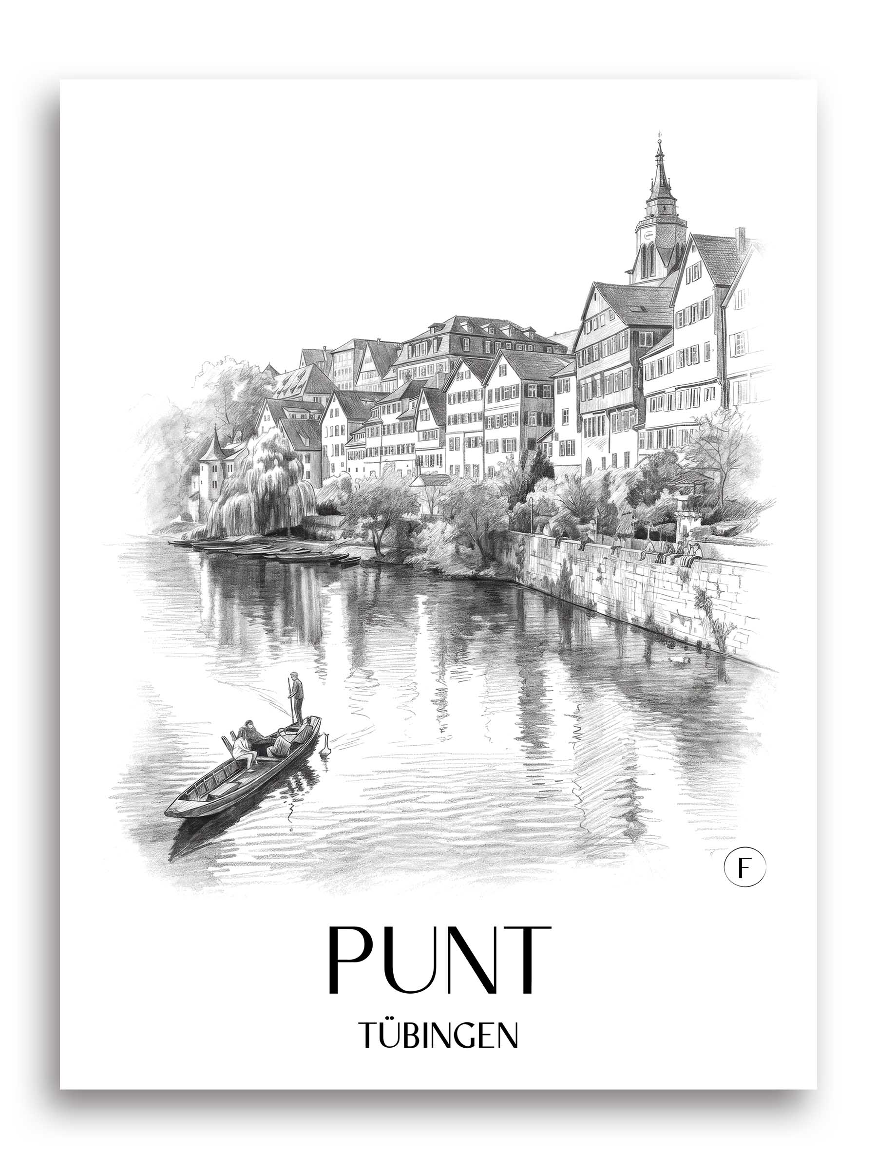 Stocherkahn Poster - Tübingen - Deutschland Kunstdruck - Zeichnung von A4 bis A1