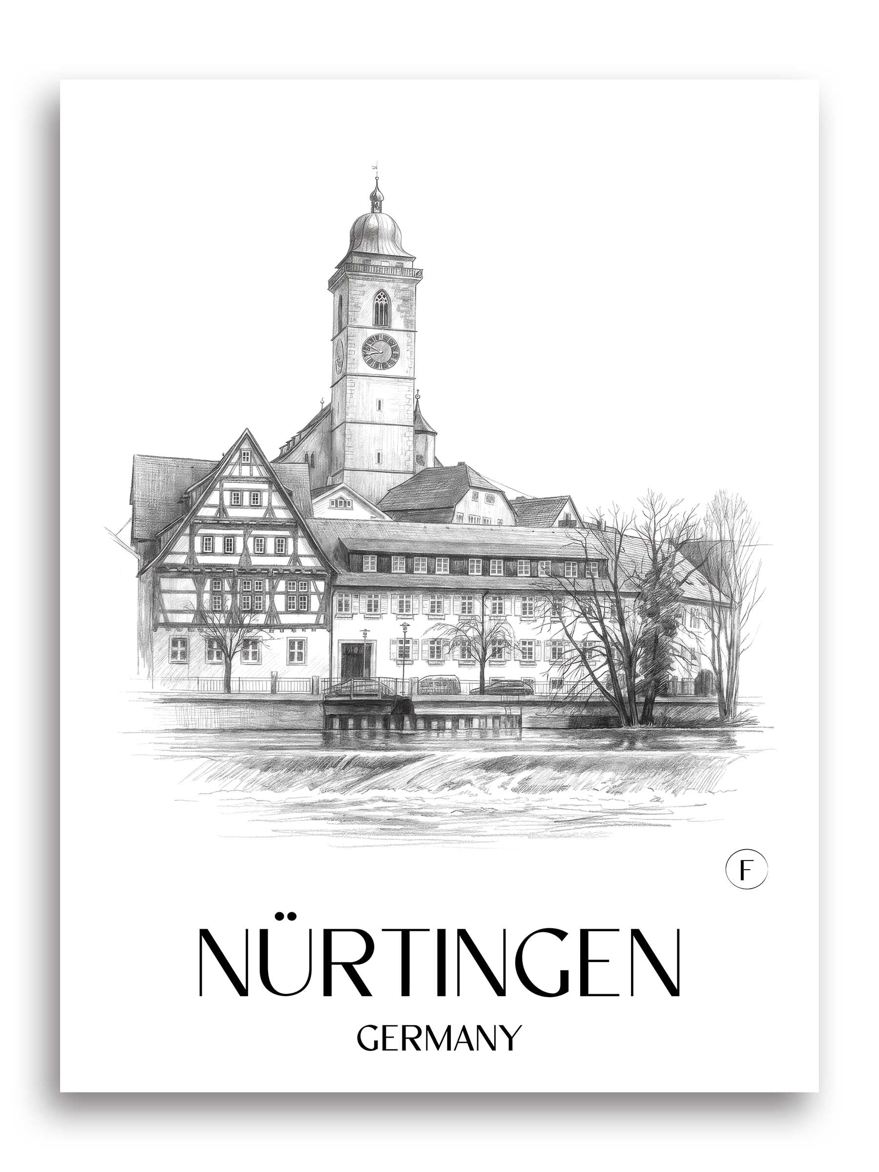 Nürtingen Poster - - Deutschland Kunstdruck - Zeichnung von A4 bis A1
