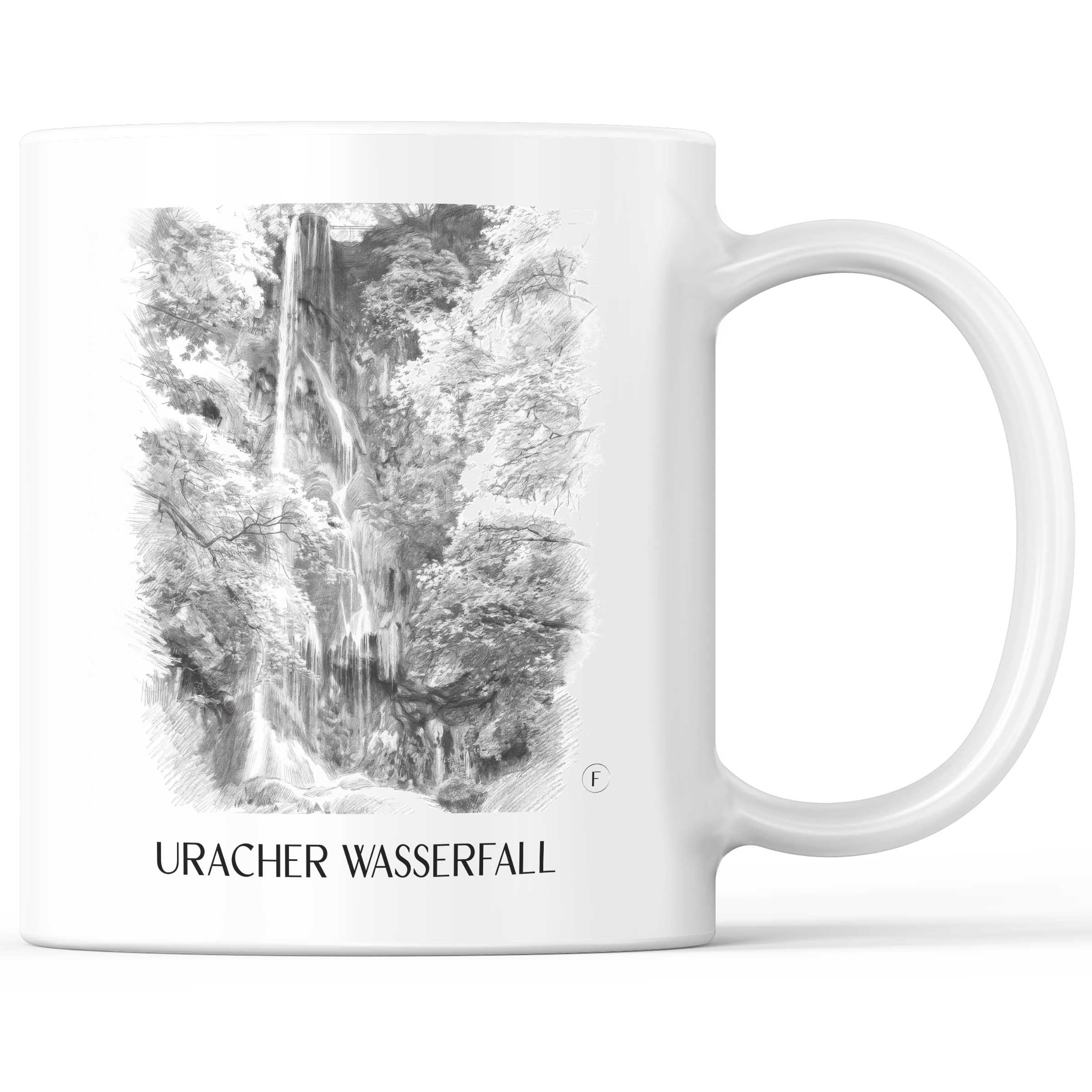 Uracher Wasserfall Kaffeebecher - Schwäbische Alb - Deutschland Becher - Kaffeetasse im Zeichnung Stil