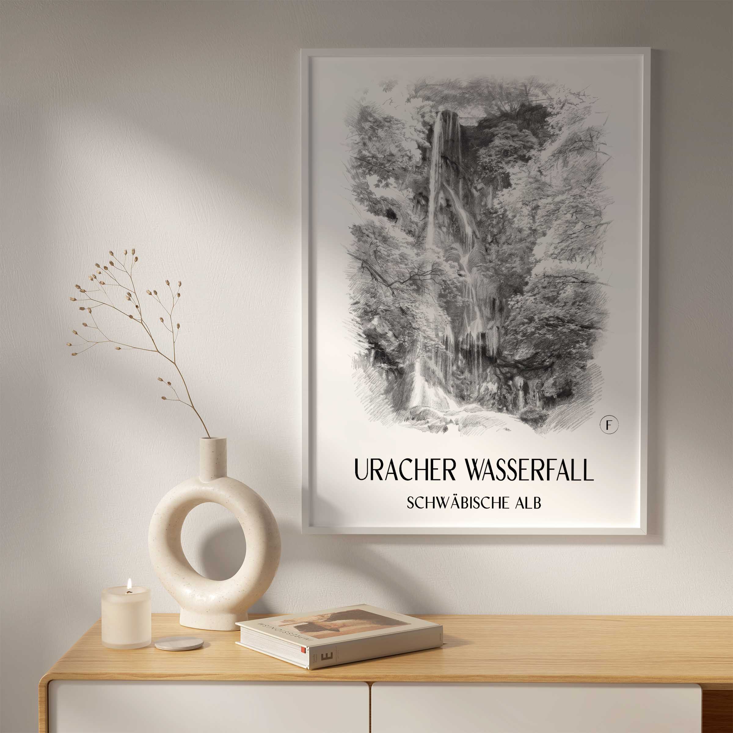 uracher-wasserfall-schwäbische-alb-deutschland-poster-bleistift-zeichnung-drawing