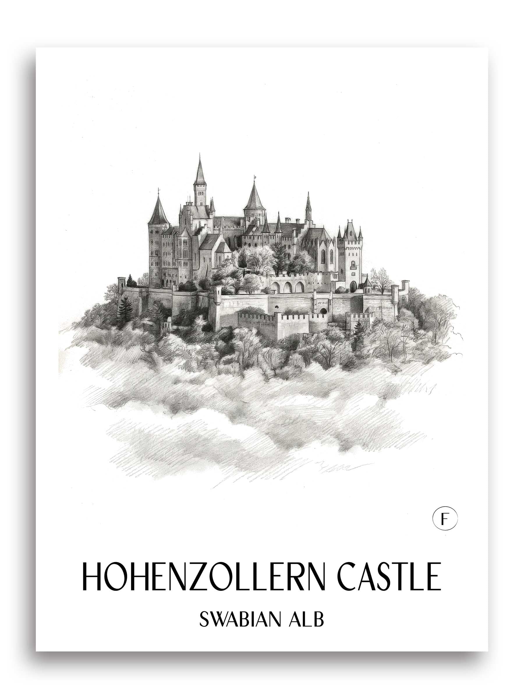 Burg Hohenzollern Poster - Schwäbische Alb - Deutschland Kunstdruck - Zeichnung von A4 bis A1