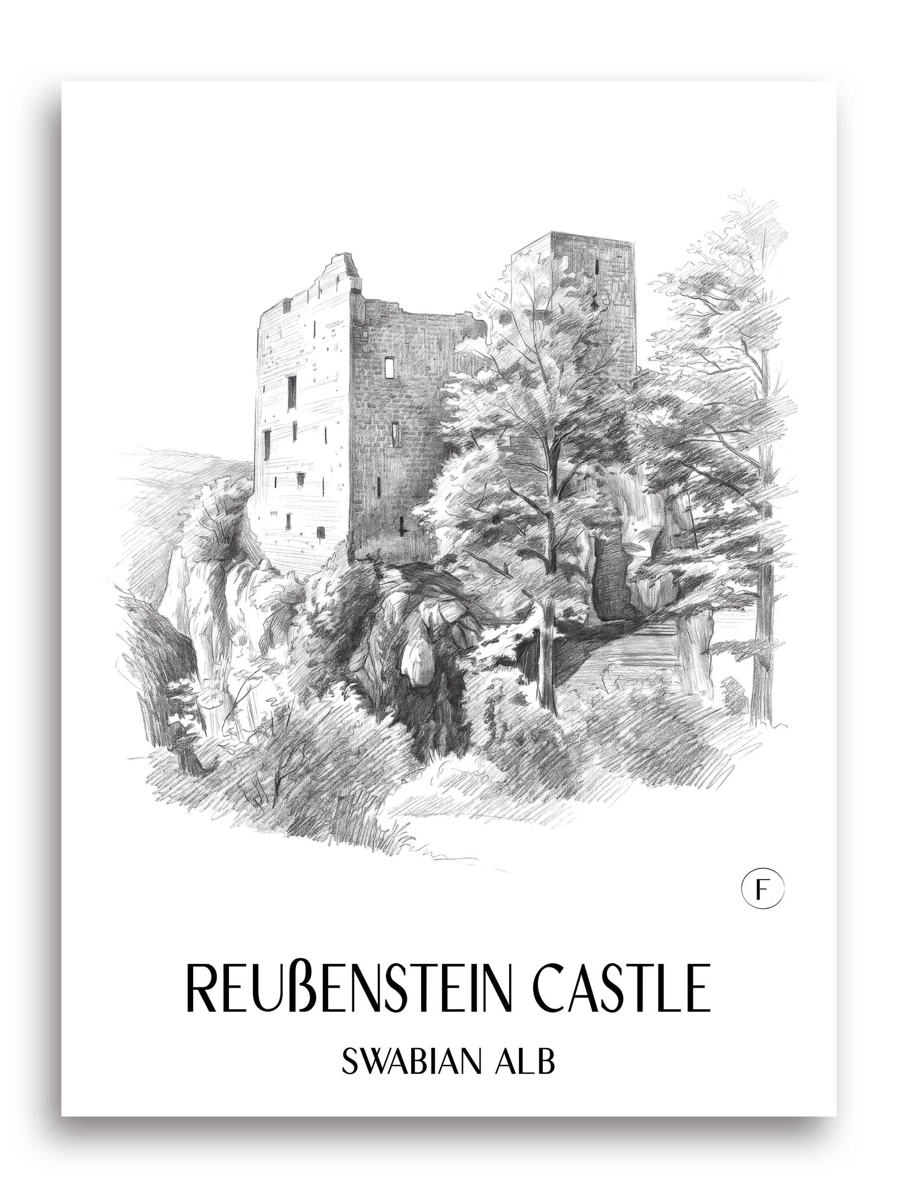 Burg Reußenstein Poster - Schwäbische Alb - Deutschland Kunstdruck - Zeichnung von A4 bis A1