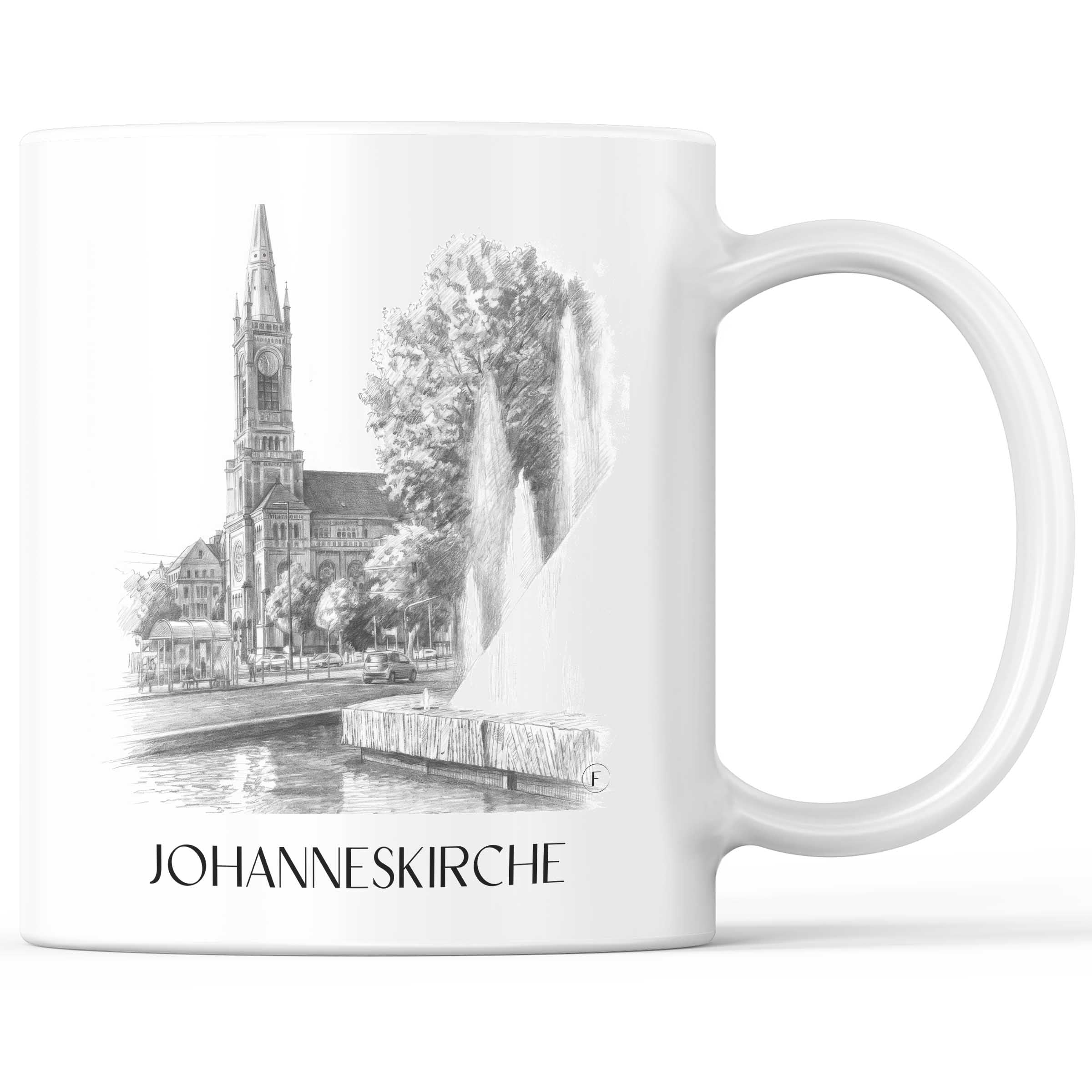 Johanneskirche Kaffeebecher - Düsseldorf - Deutschland Becher - Kaffeetasse im Zeichnung Stil