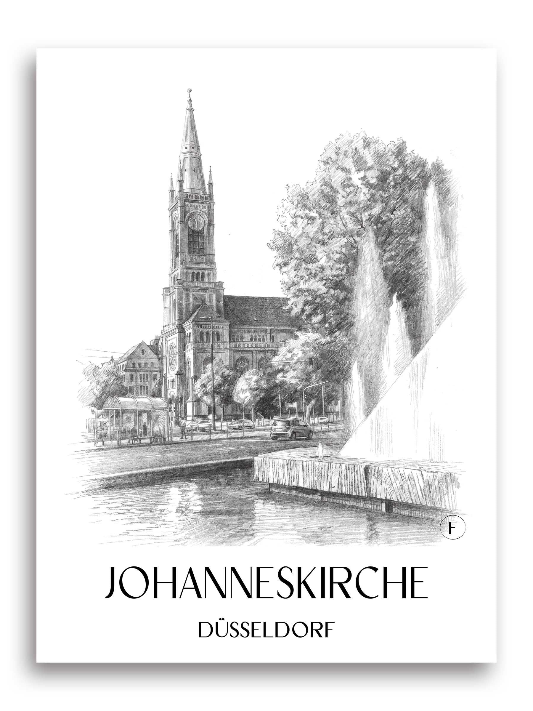 johanneskirche-düsseldorf-deutschland-poster-bleistift-zeichnung-drawing