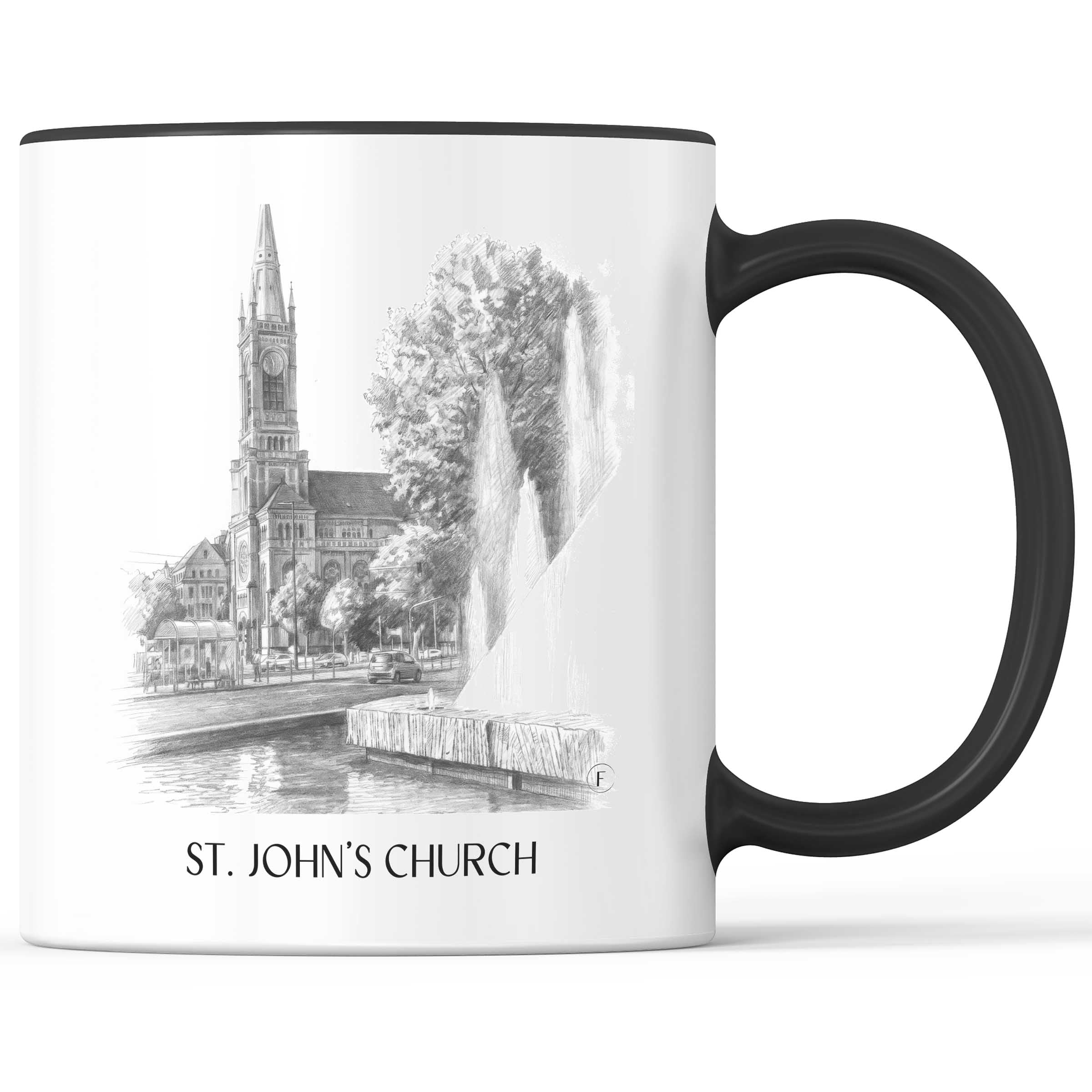 Johanneskirche Kaffeebecher - Düsseldorf - Deutschland Becher - Kaffeetasse im Zeichnung Stil
