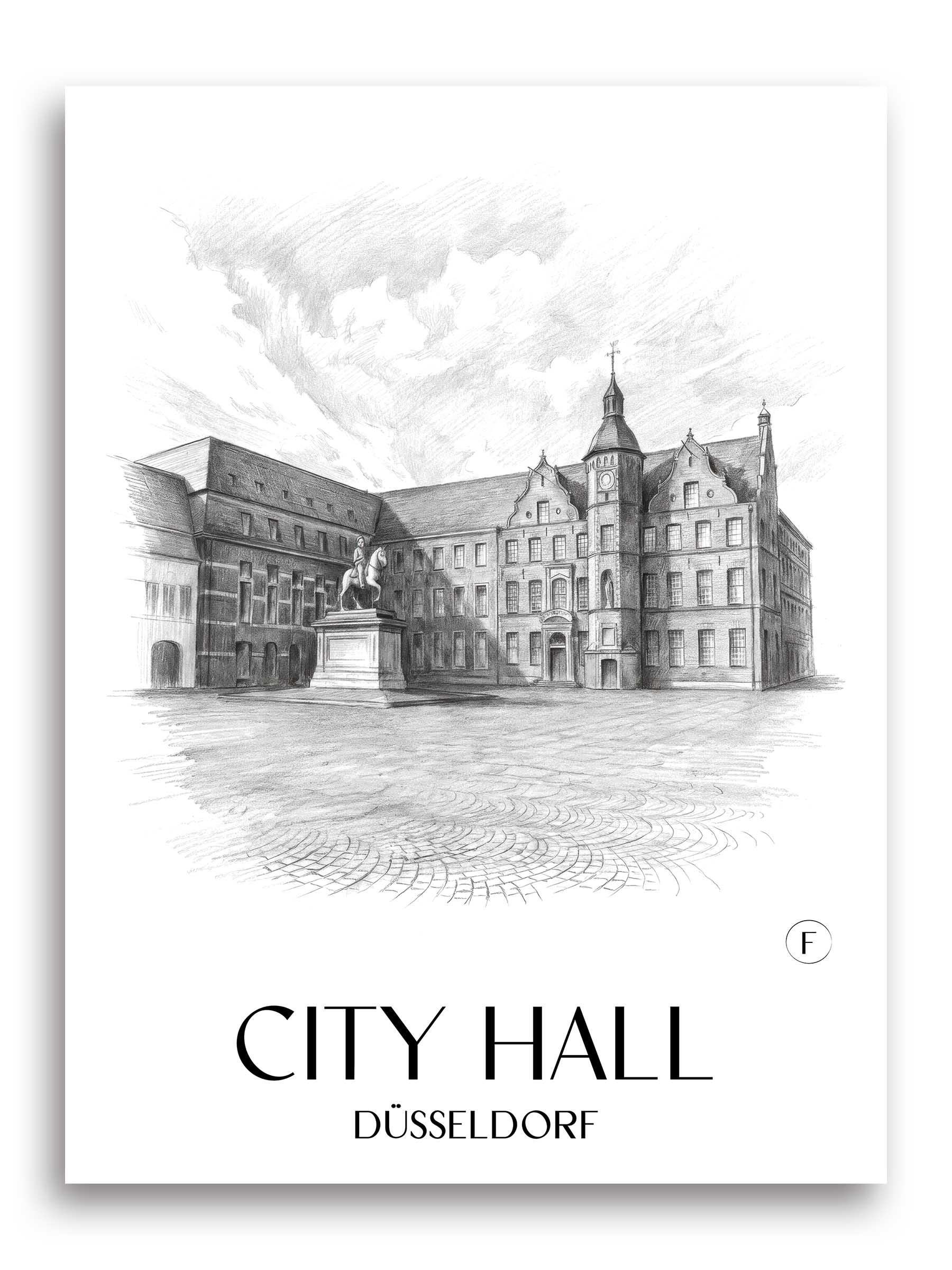 Rathaus Poster - Düsseldorf - Deutschland Kunstdruck - Zeichnung von A4 bis A1