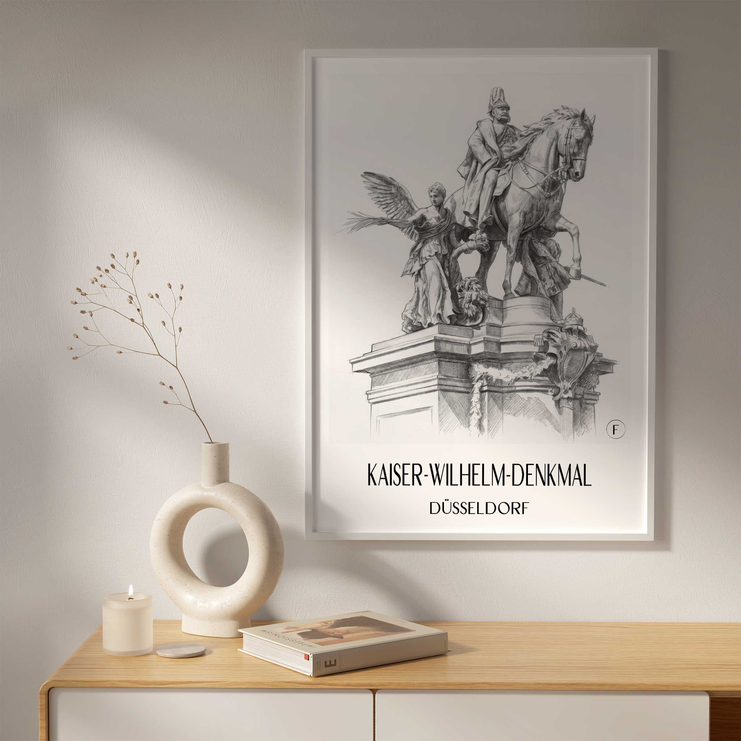 kaiser-wilhelm-denkmal-düsseldorf-deutschland-poster-bleistift-zeichnung-drawing