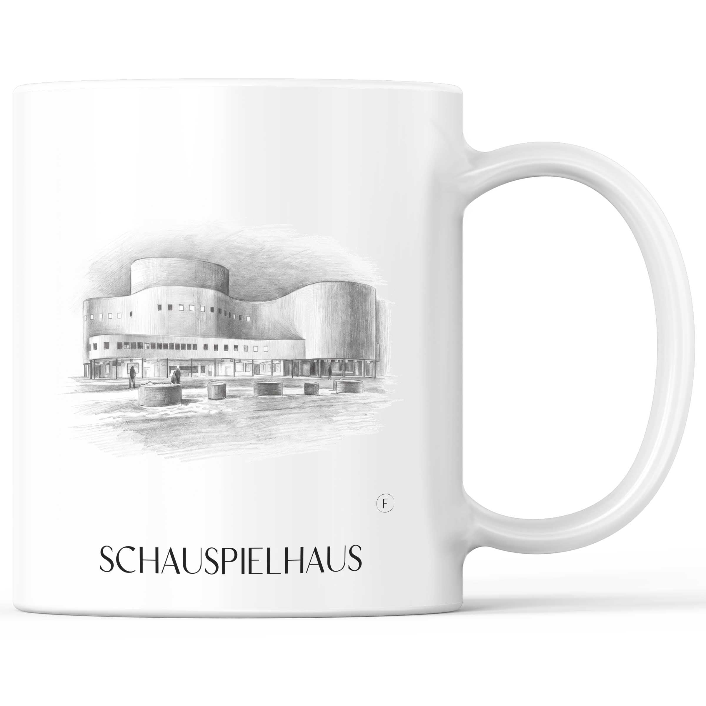 Schauspielhaus Kaffeebecher - Düsseldorf - Deutschland Becher - Kaffeetasse im Zeichnung Stil