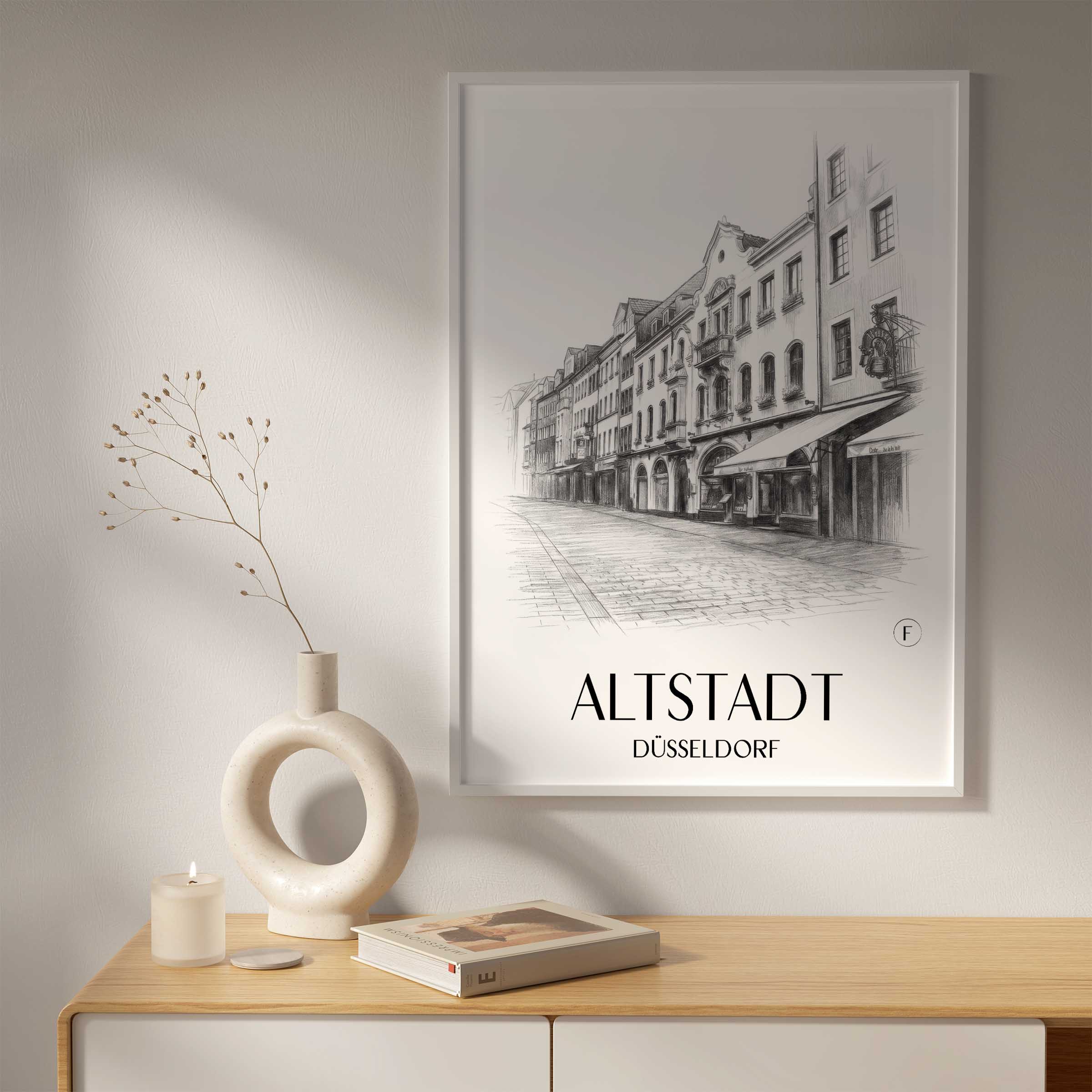 altstadt-düsseldorf-deutschland-poster-bleistift-zeichnung-drawing