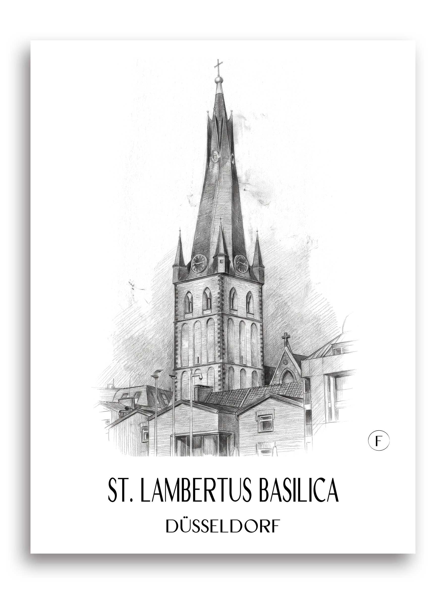 Basilika St. Lambertus Poster - Düsseldorf - Deutschland Kunstdruck - Zeichnung von A4 bis A1
