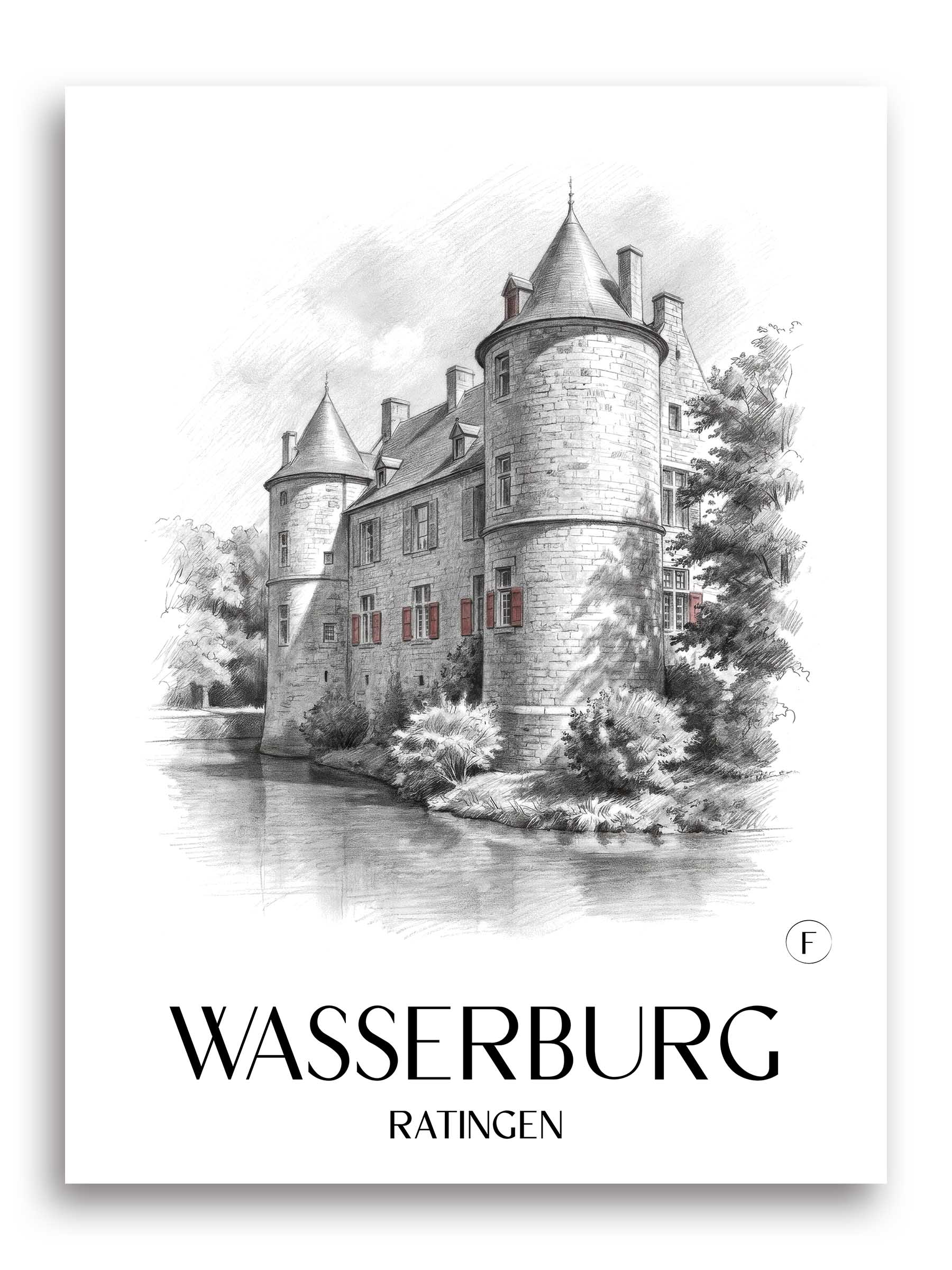 wasserburg--ratingen-deutschland-poster-bleistift-zeichnung-drawing