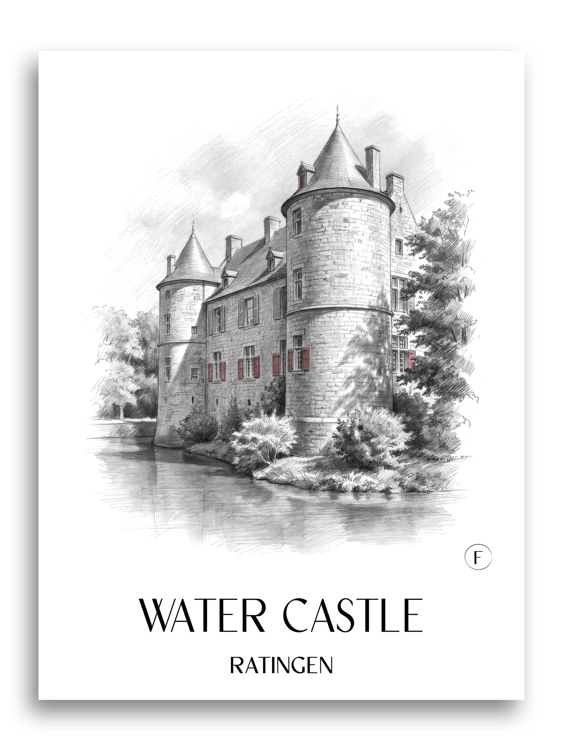 Wasserburg Poster - Ratingen - Deutschland Kunstdruck - Zeichnung von A4 bis A1