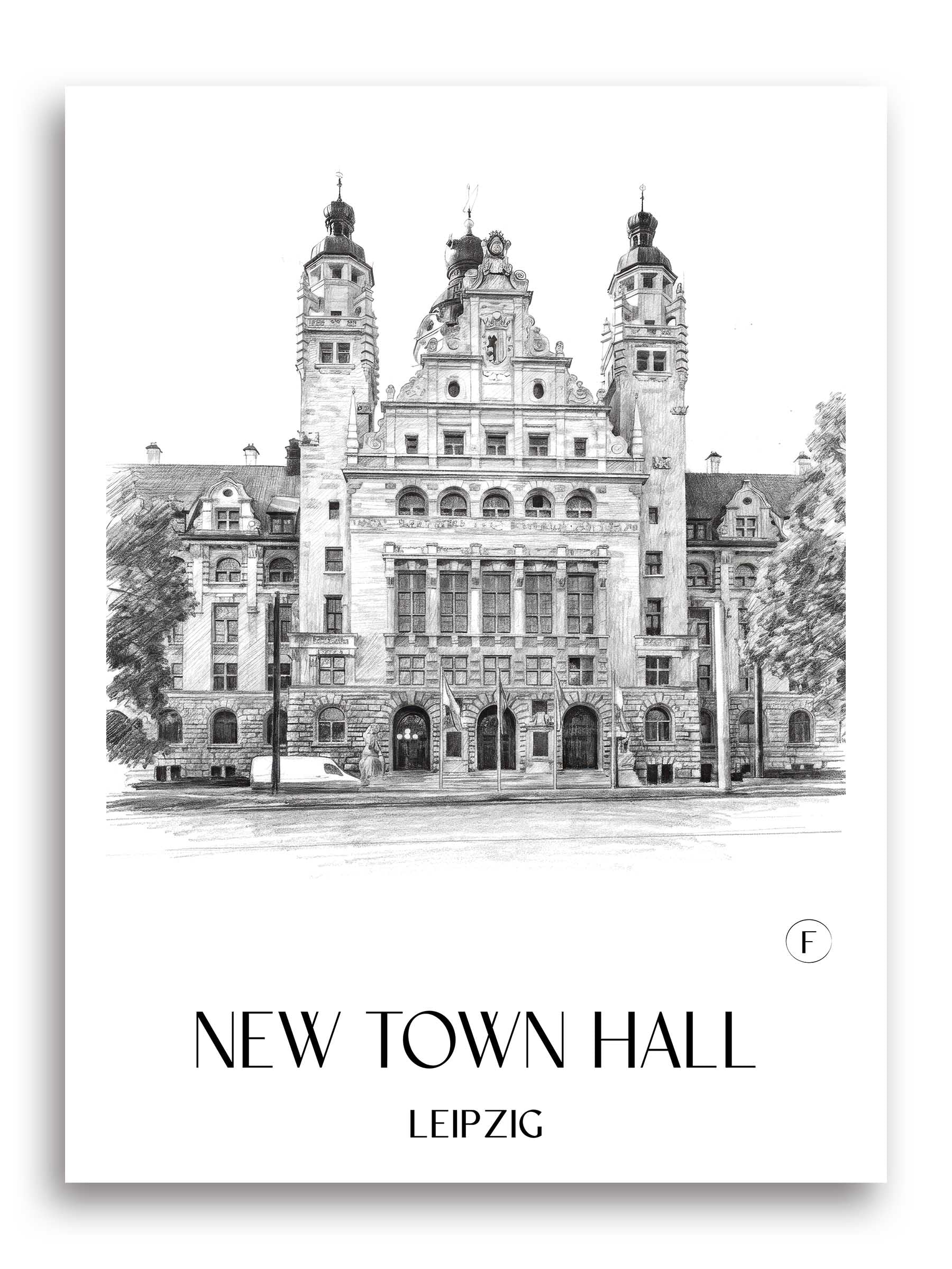 Neues Rathaus Poster - Leipzig - Deutschland Kunstdruck - Zeichnung von A4 bis A1