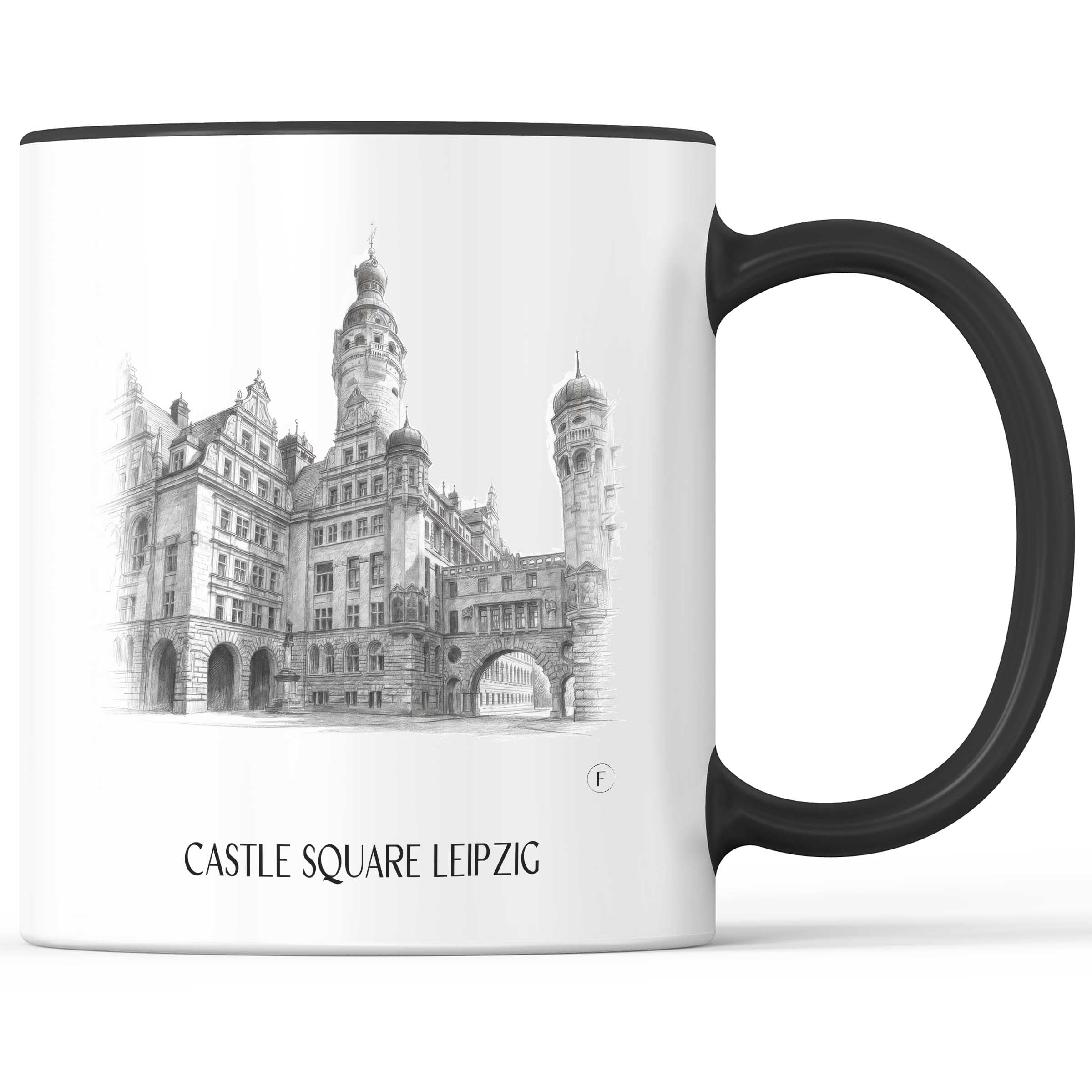 Burgplatz Kaffeebecher - Leipzig - Deutschland Becher - Kaffeetasse im Zeichnung Stil