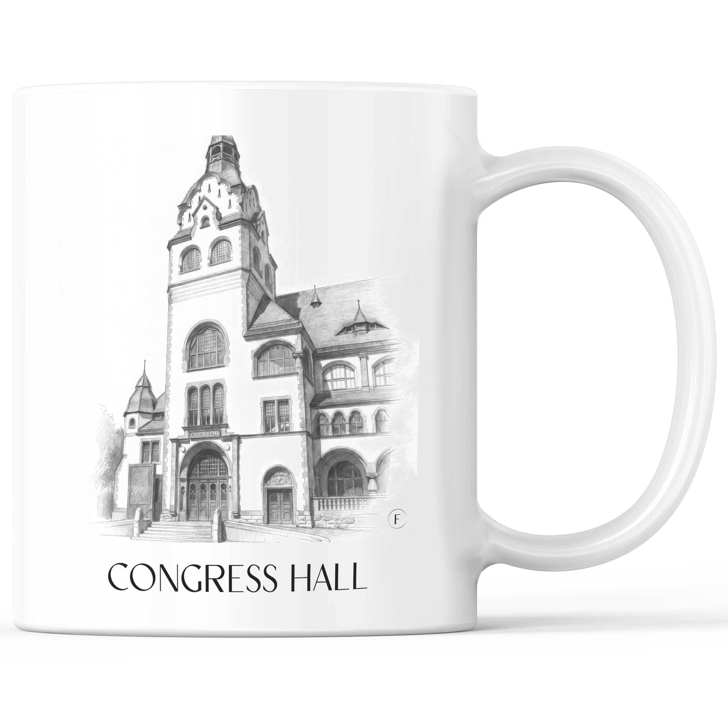 Kongresshalle Kaffeebecher - Leipzig - Deutschland Becher - Kaffeetasse im Zeichnung Stil