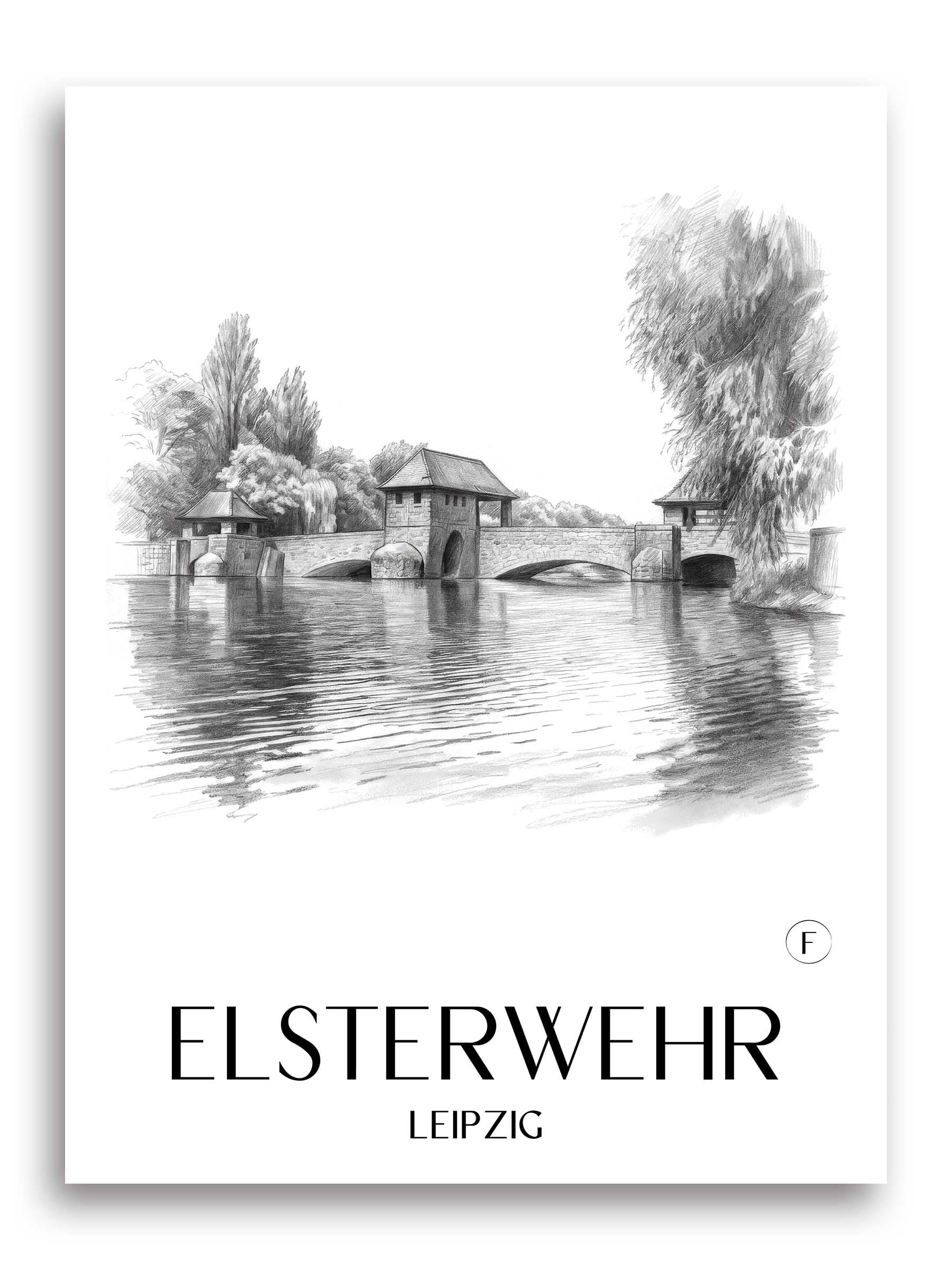 Elsterwehr Poster - Leipzig - Deutschland Kunstdruck - Zeichnung von A4 bis A1