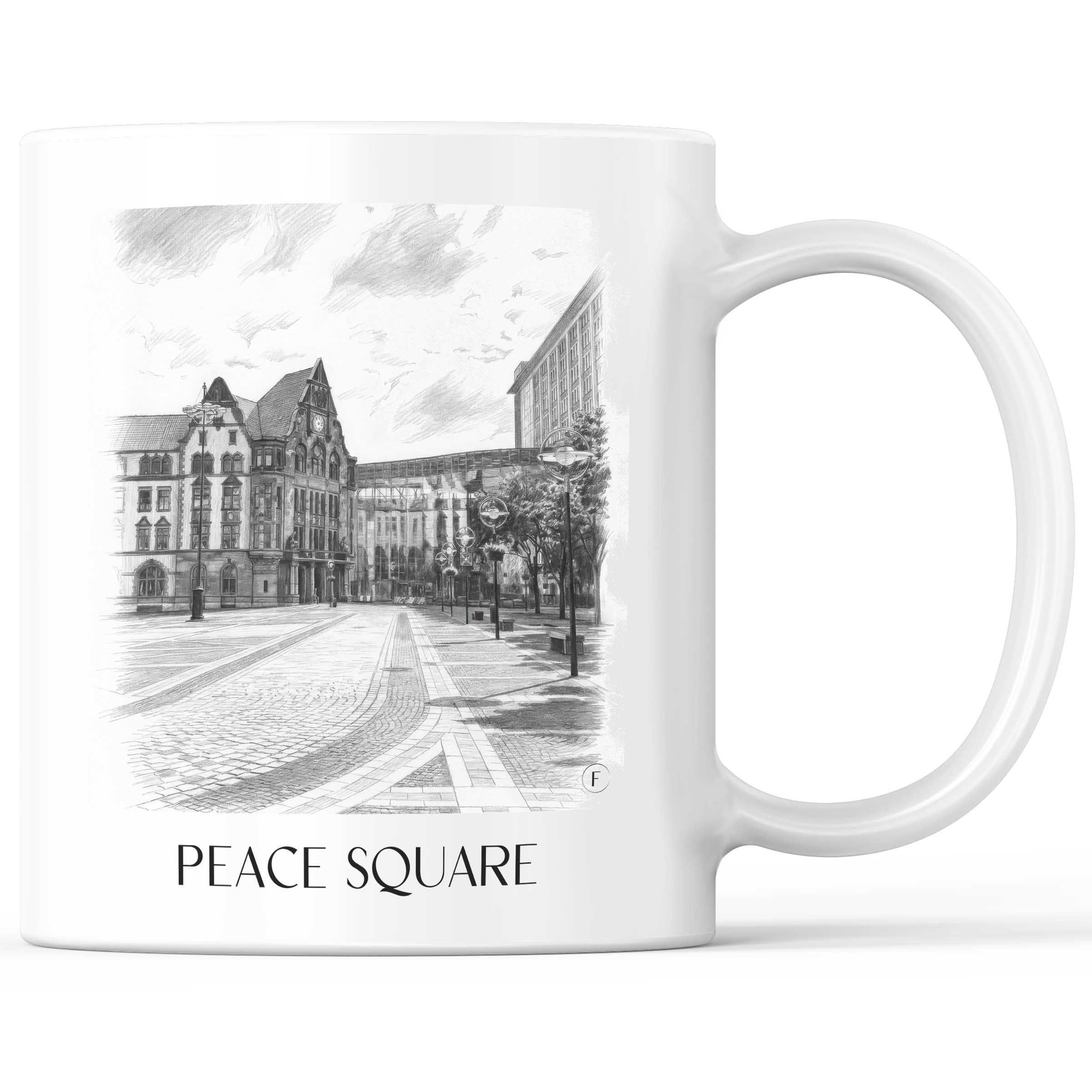 Friedensplatz Kaffeebecher - Dortmund - Deutschland Becher - Kaffeetasse im Zeichnung Stil