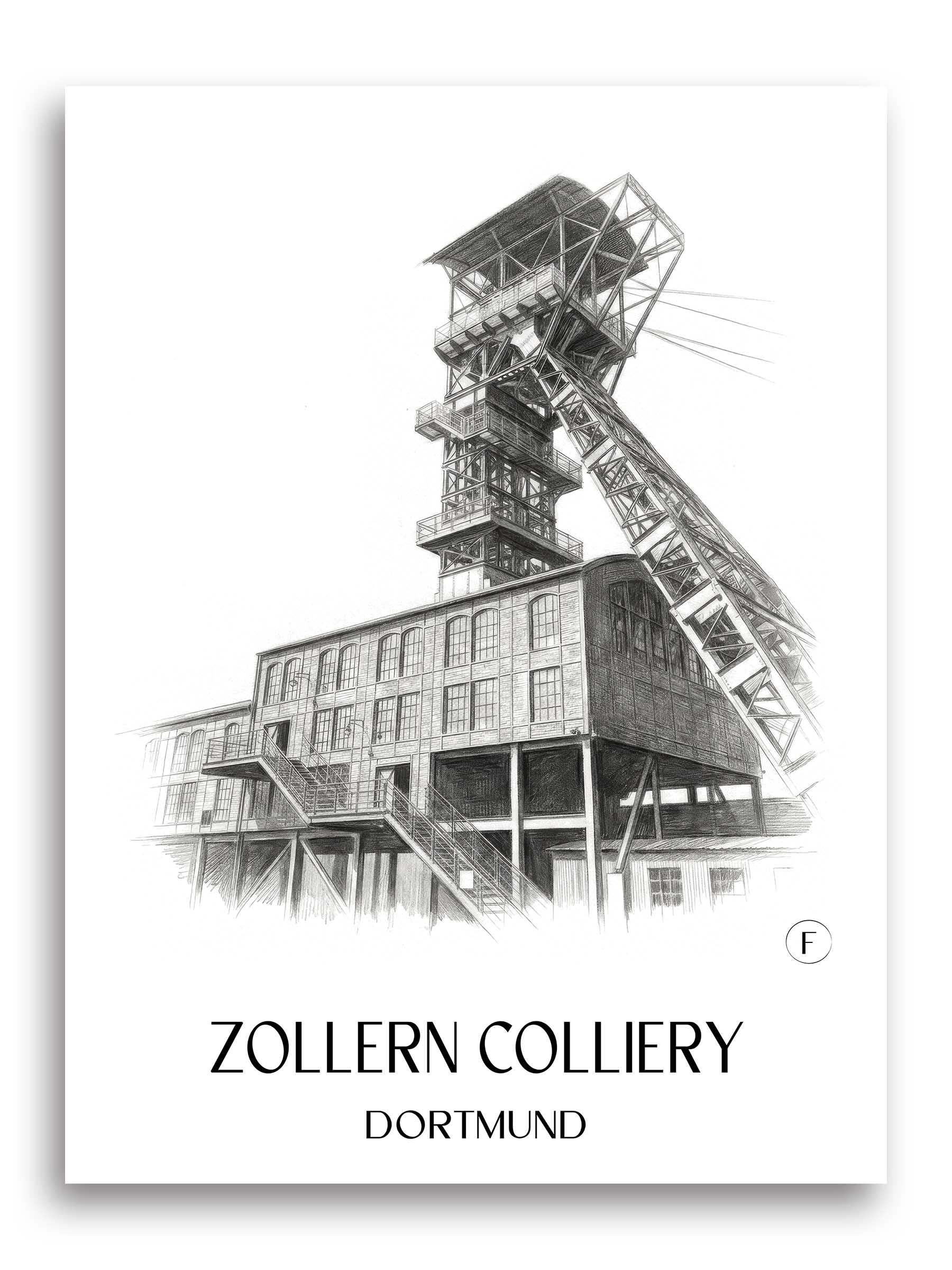 Zeche Zollern Poster - Dortmund - Deutschland Kunstdruck - Zeichnung von A4 bis A1