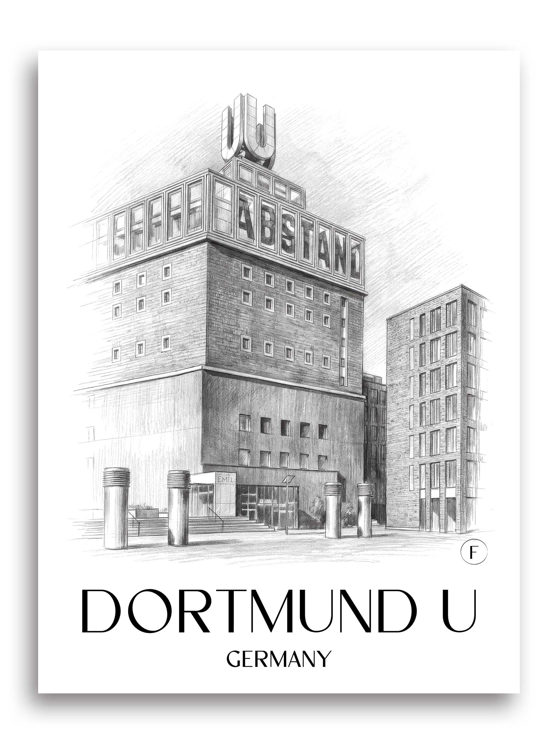 Dortmund U Poster - - Deutschland Kunstdruck - Zeichnung von A4 bis A1