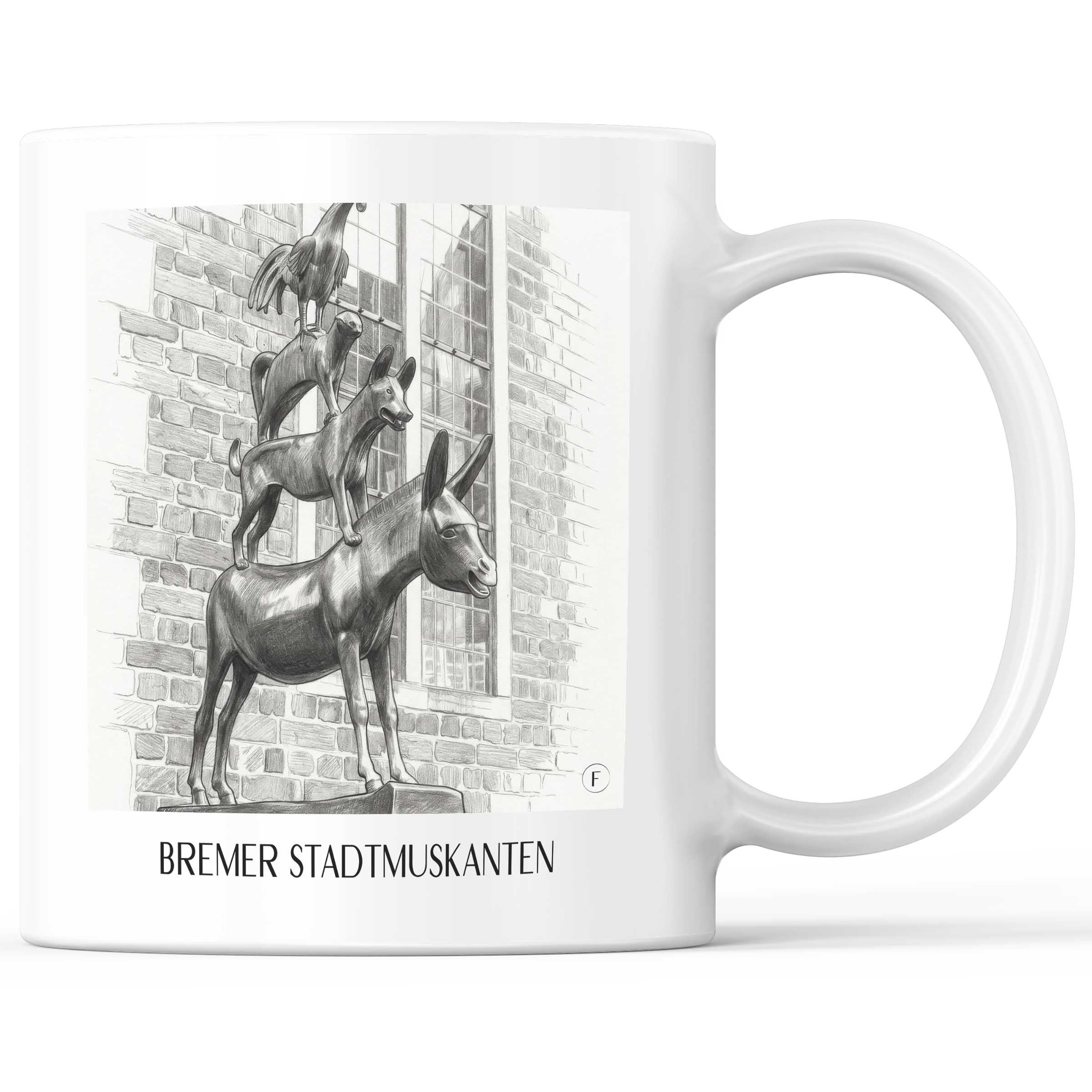 Bremer Stadtmuskanten - Deutschland Becher - Kaffeetasse im Zeichnung Stil