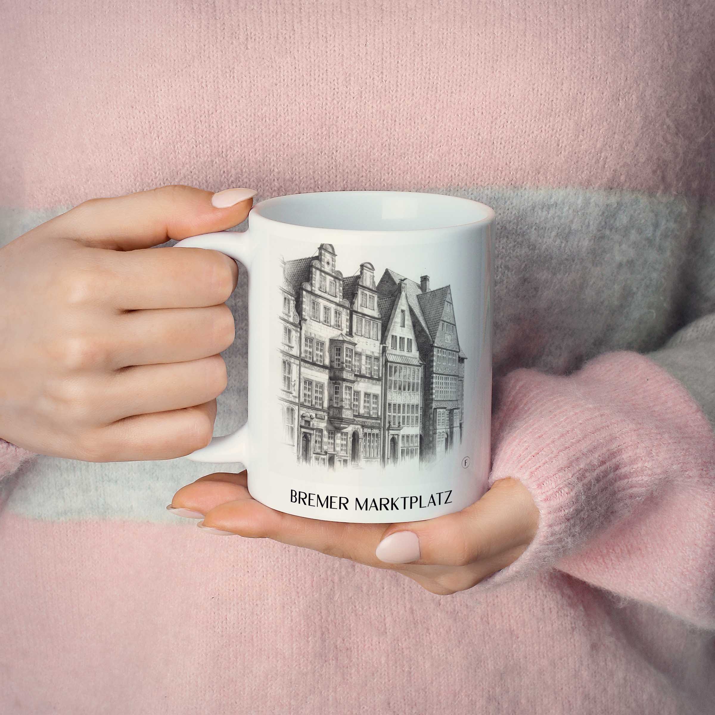 marktplatz-bremen-deutschland-kaffeebecher-bleistift-zeichnung-drawing