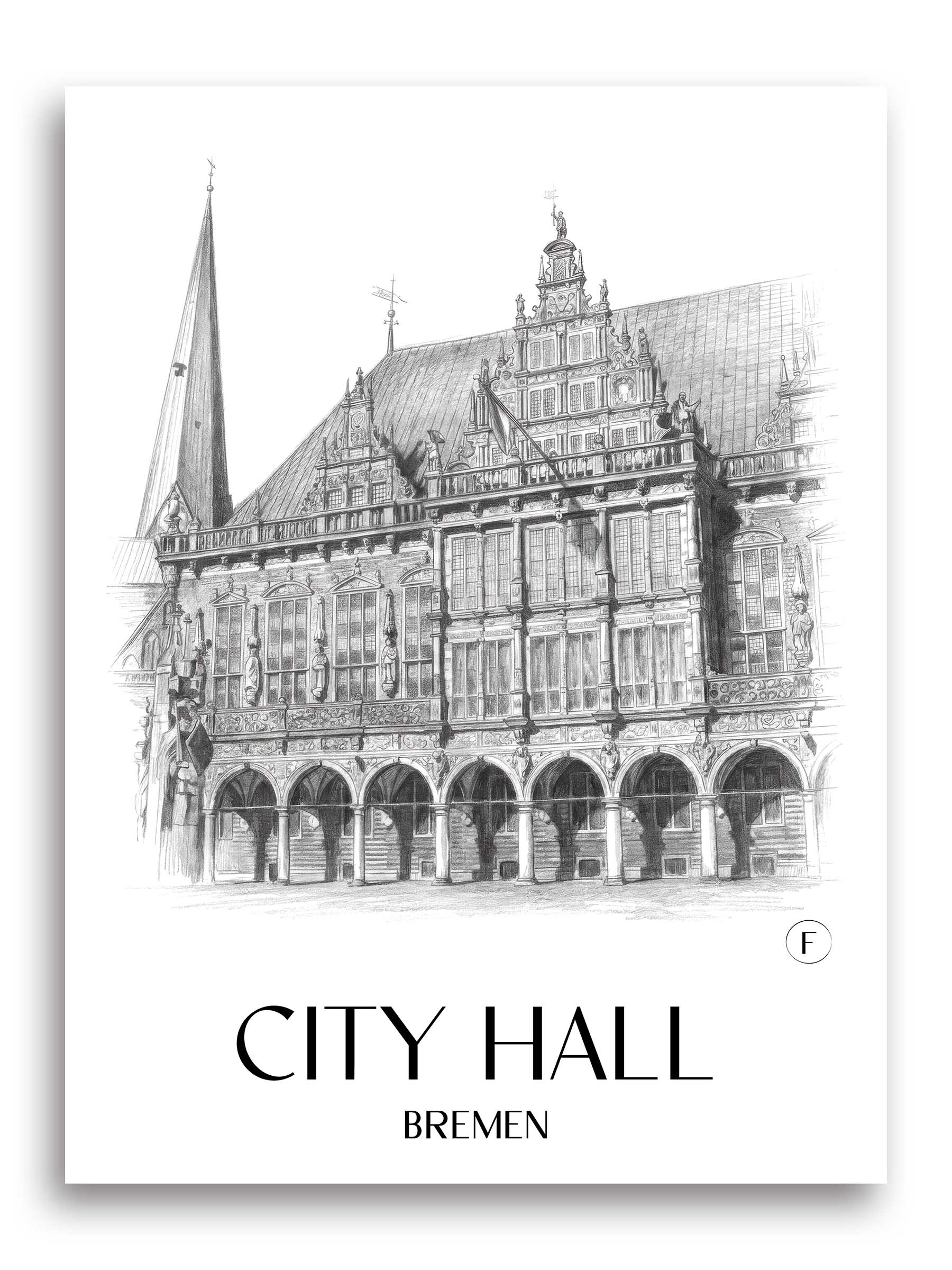 Rathaus Poster - Bremen - Deutschland Kunstdruck - Zeichnung von A4 bis A1
