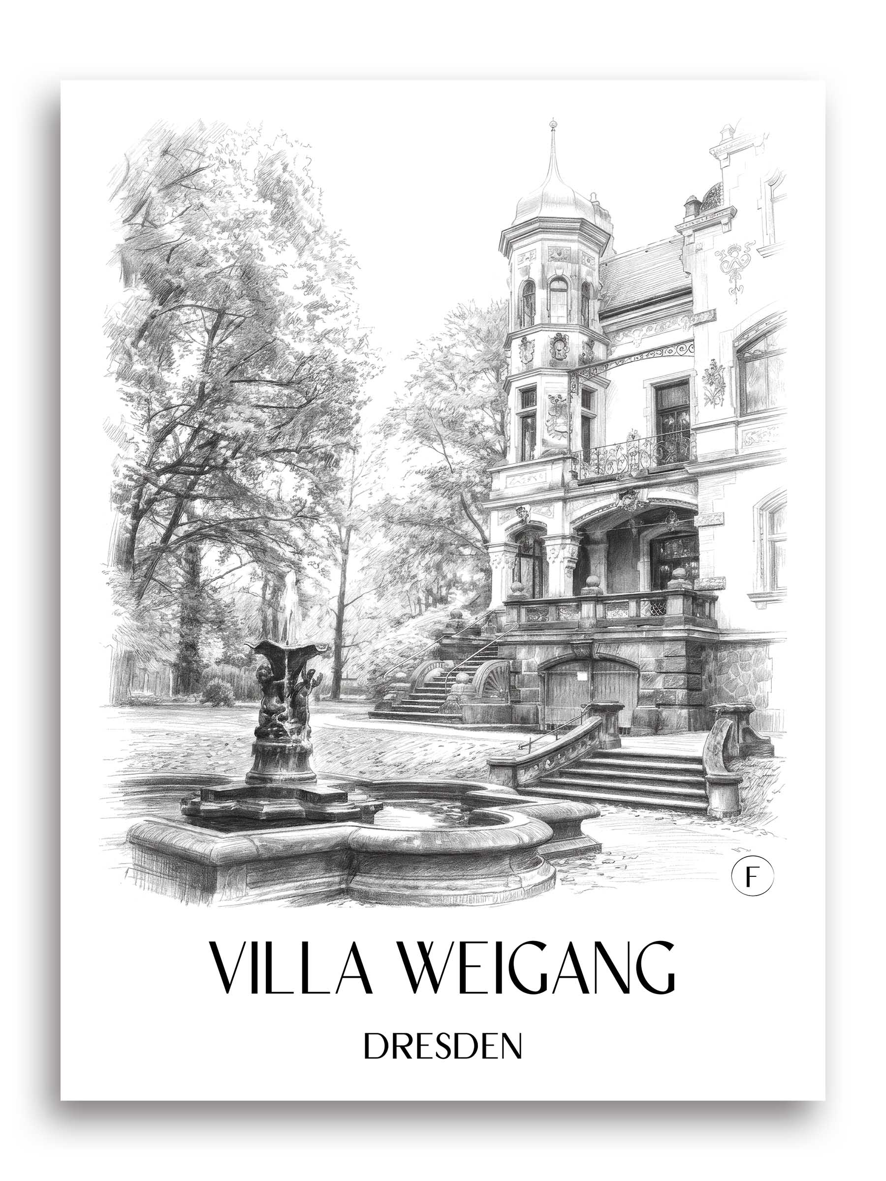Villa Weigang Poster - Dresden - Deutschland Kunstdruck - Zeichnung von A4 bis A1