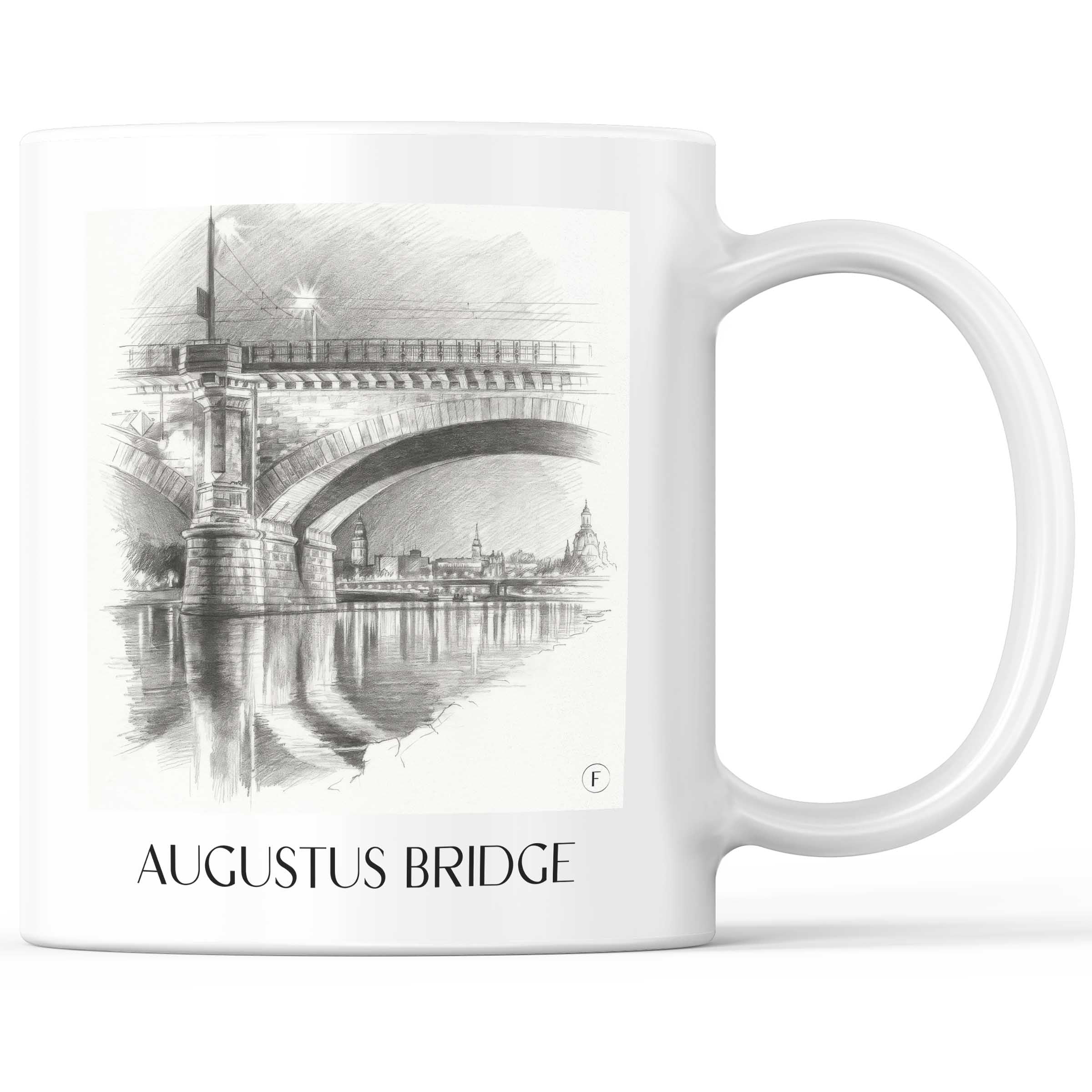 Augustusbrücke Kaffeebecher - Dresden - Deutschland Becher - Kaffeetasse im Zeichnung Stil