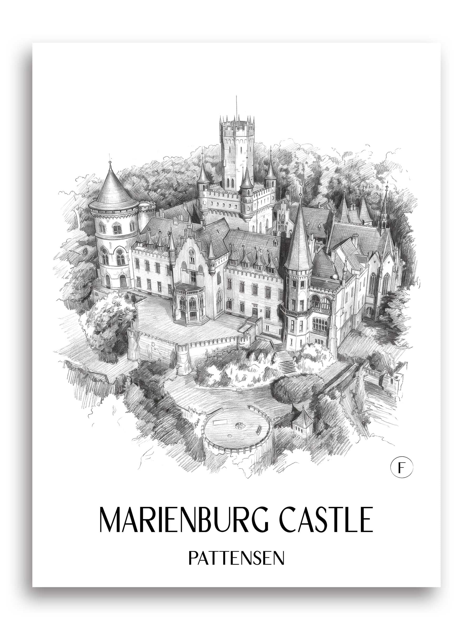Schloss Marienburg Poster - Pattensen - Deutschland Kunstdruck - Zeichnung von A4 bis A1