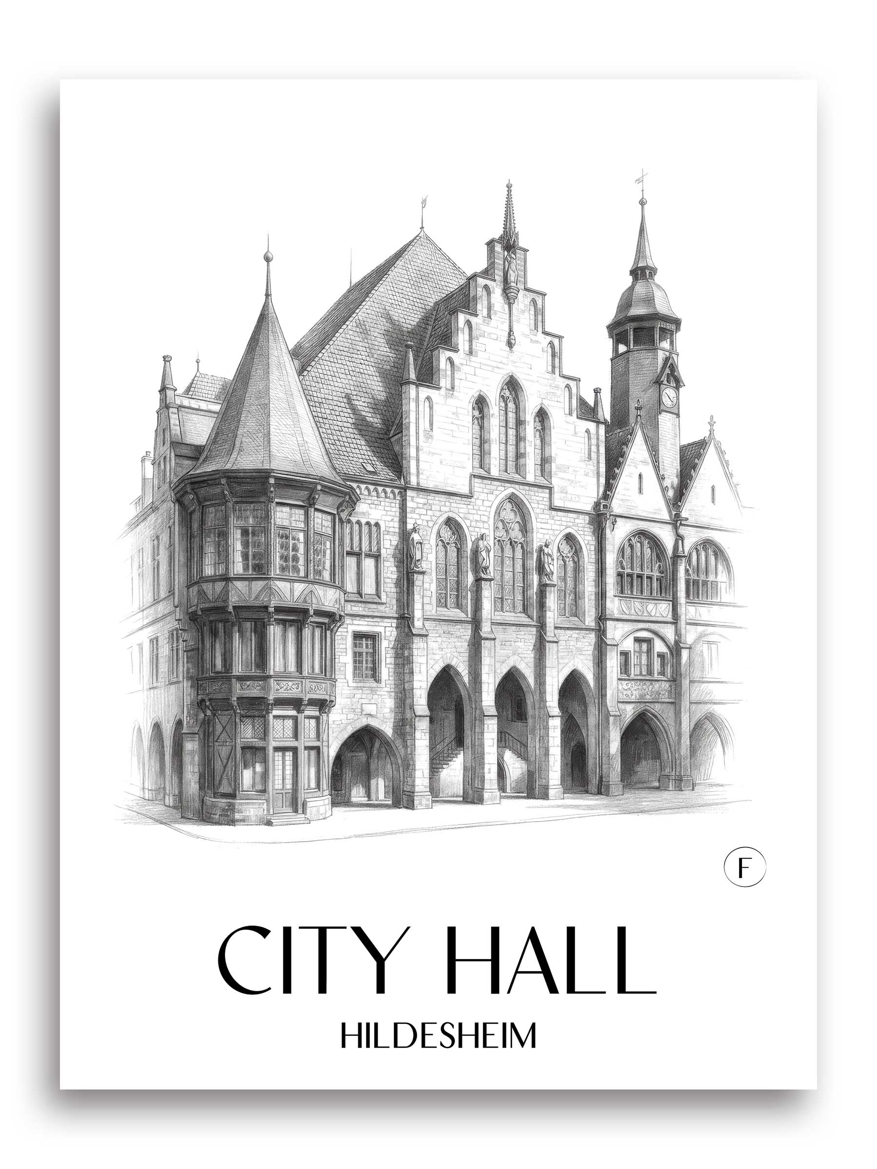 Rathaus Poster - Hildesheim - Deutschland Kunstdruck - Zeichnung von A4 bis A1