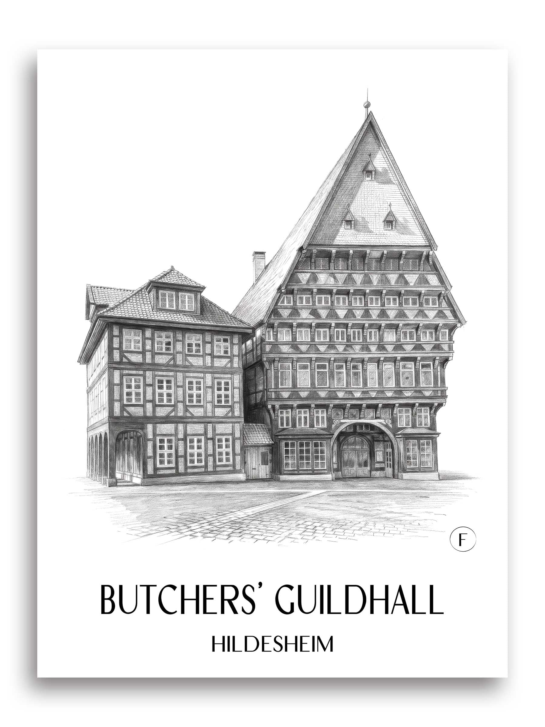 Knochenhaueramtshaus Poster - Hildesheim - Deutschland Kunstdruck - Zeichnung von A4 bis A1
